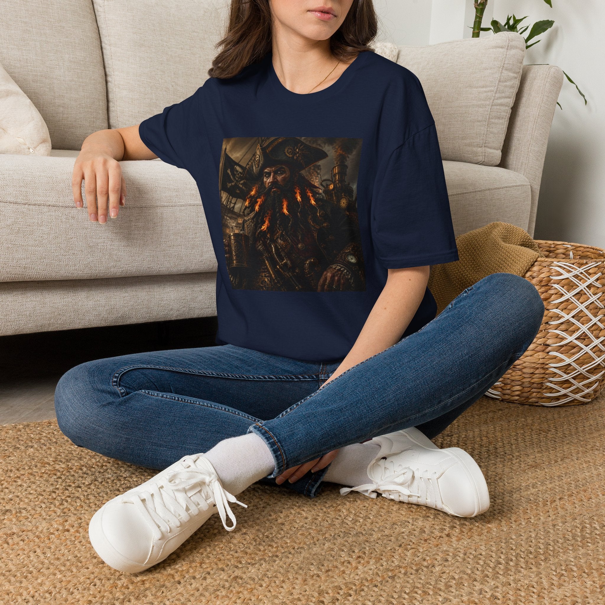 Steampunk Pirate Captain Graphic Tee — Blackbeard-Inspired Nautical Vintage T-Shirt