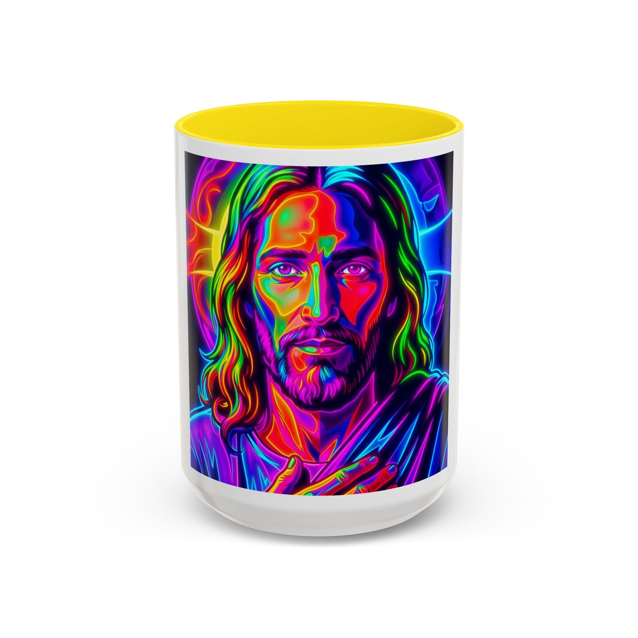 Neon Jesus Accent Coffee Mug – Vibrant Spiritual Art 11oz/15oz