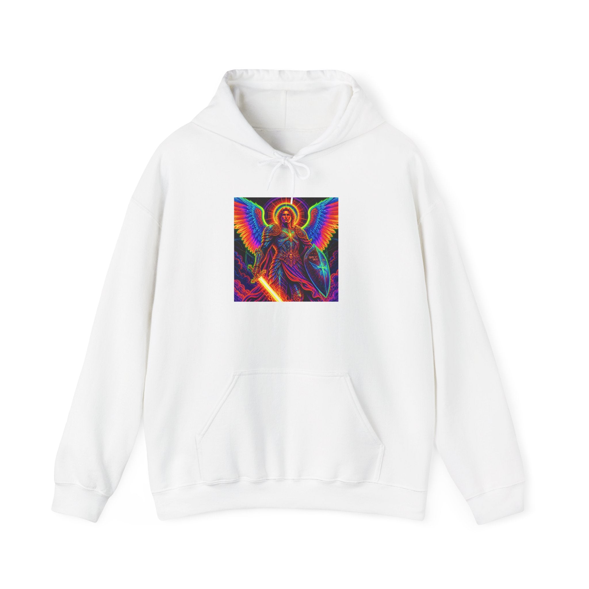 Psychedelic Angel Hoodie — Neon Rainbow Guardian Graphic Sweatshirt