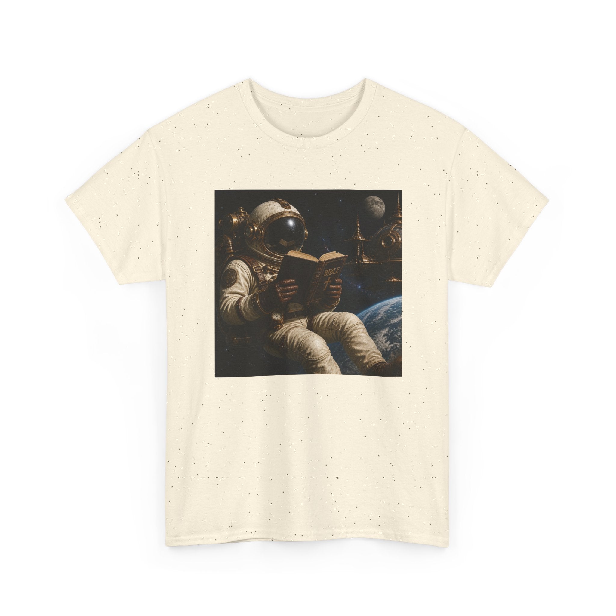 Astronaut Reading Graphic Tee — Spacebook Retro Sci‑Fi T-Shirt - Steampunk