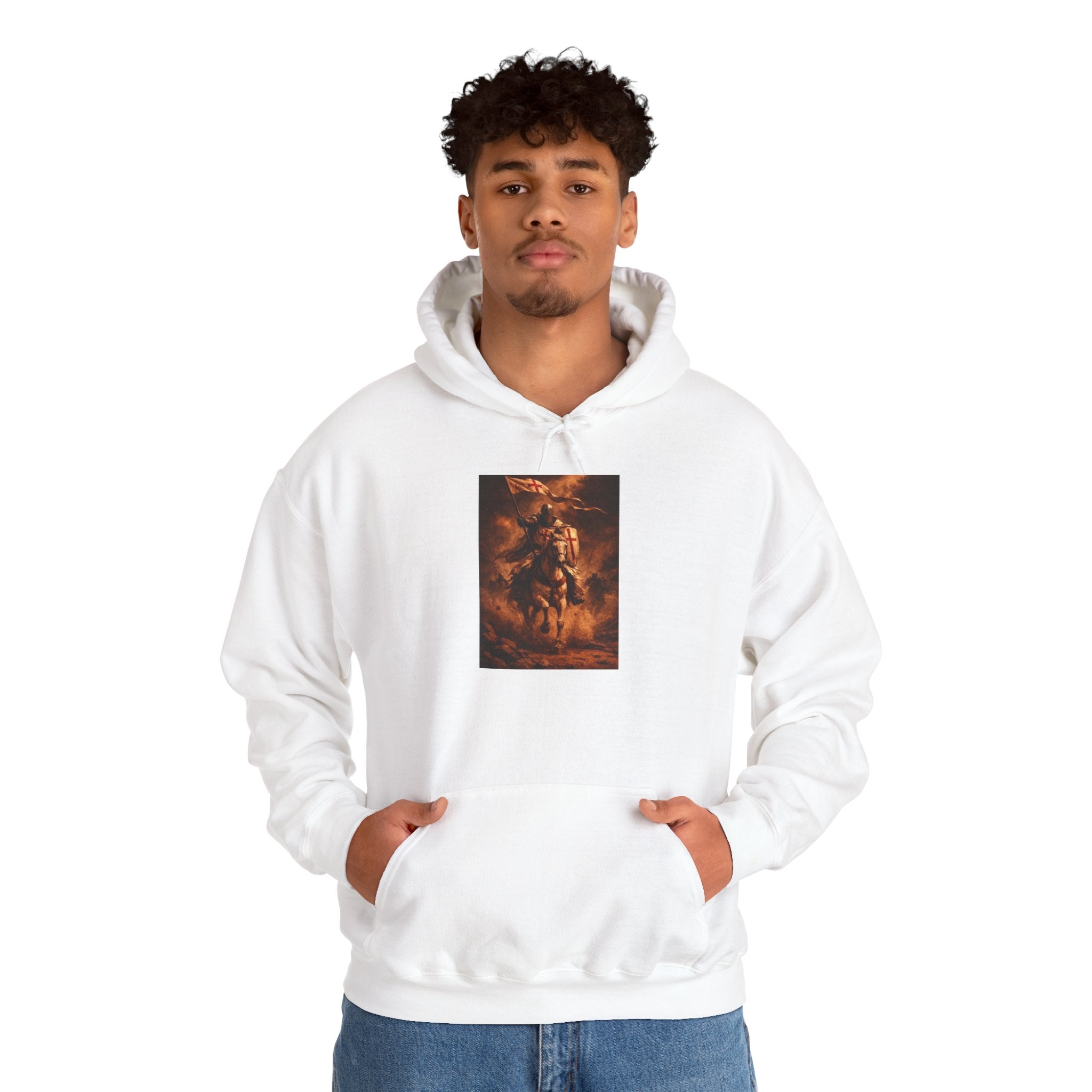Mythic Rider Hoodie — Fiery Horseman  Templar Religious Graphic Sweatshirt