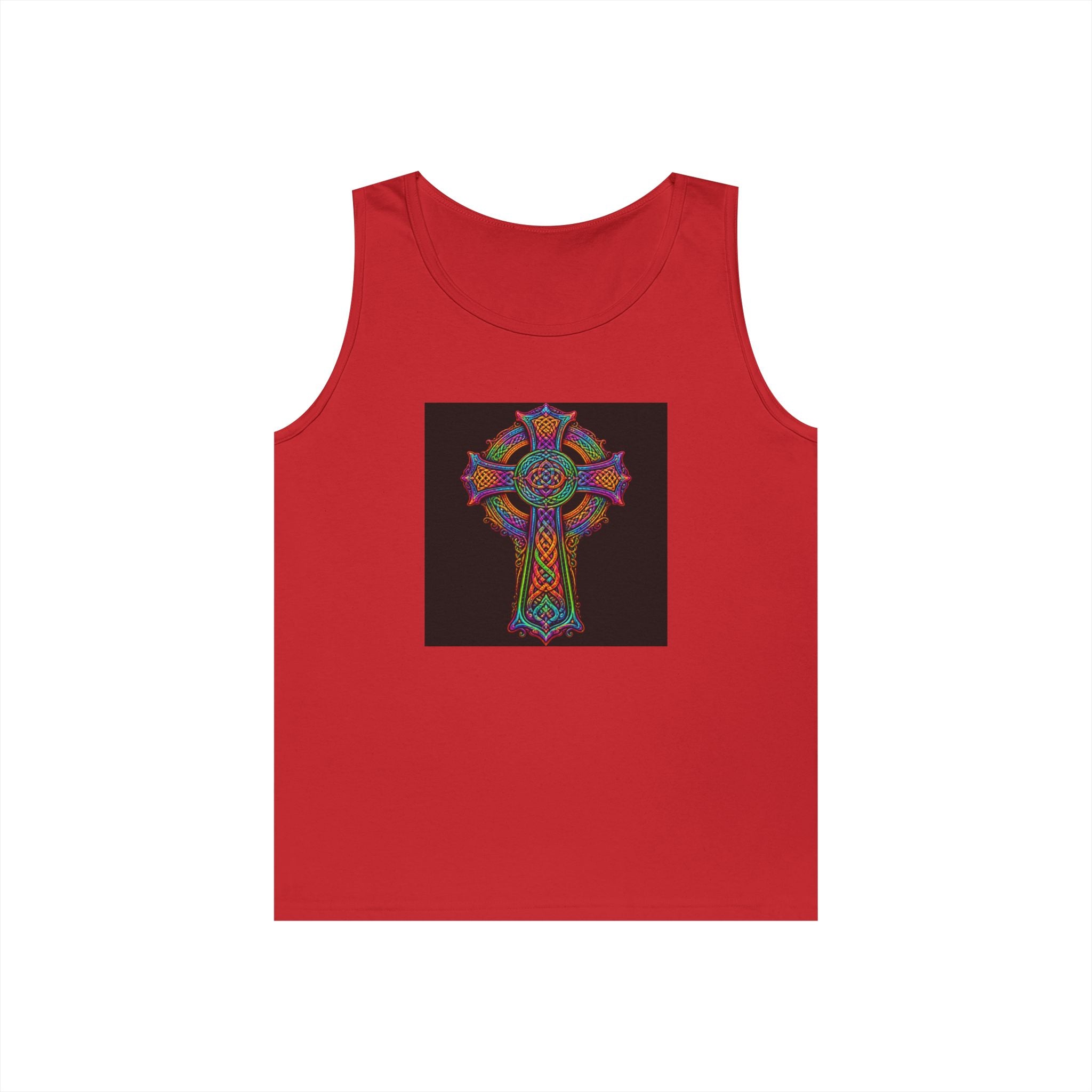 Celtic Cross Tank Top — Colorful Stained-Glass Style Religious Graphic