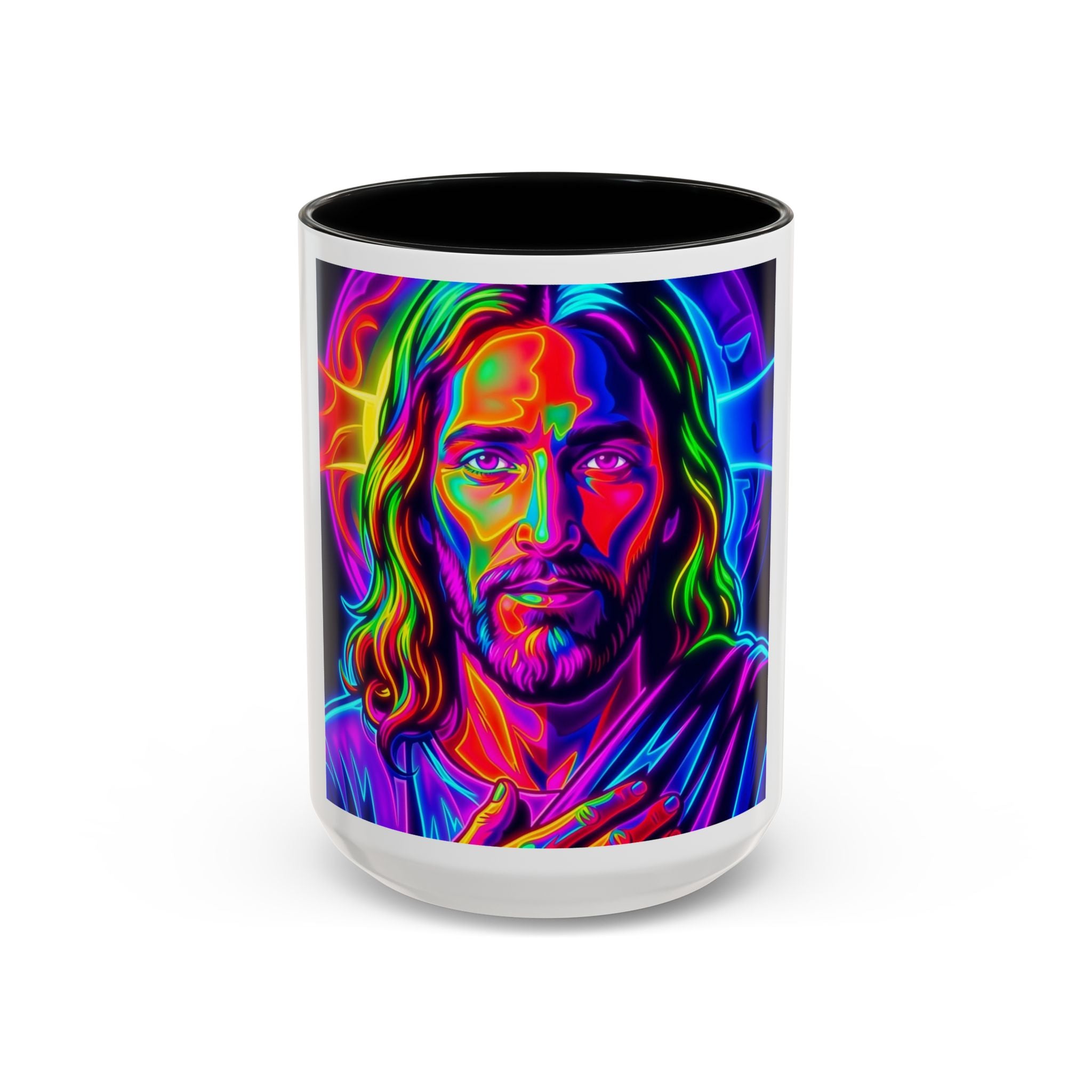 Neon Jesus Accent Coffee Mug – Vibrant Spiritual Art 11oz/15oz
