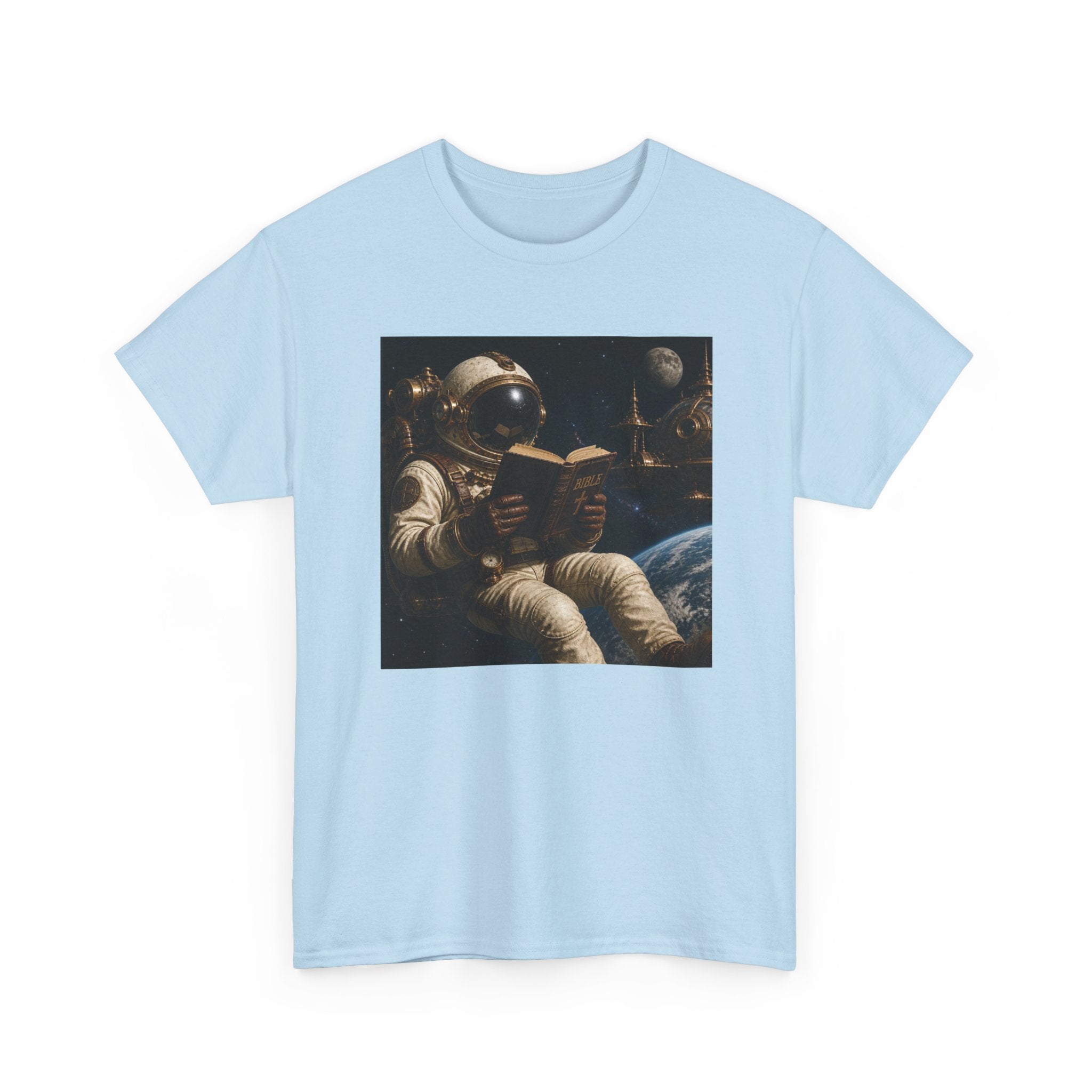 Astronaut Reading Graphic Tee — Spacebook Retro Sci‑Fi T-Shirt - Steampunk