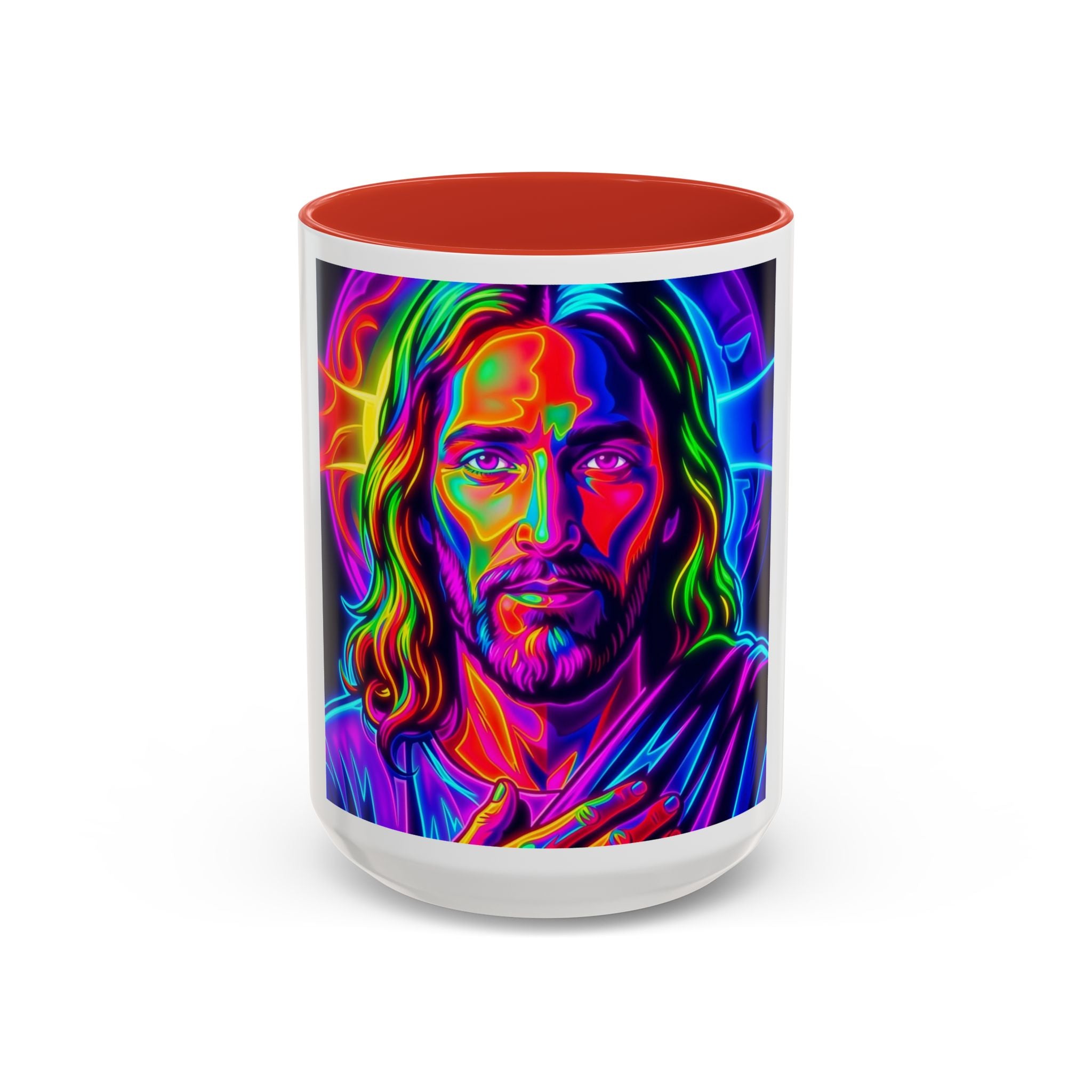 Neon Jesus Accent Coffee Mug – Vibrant Spiritual Art 11oz/15oz