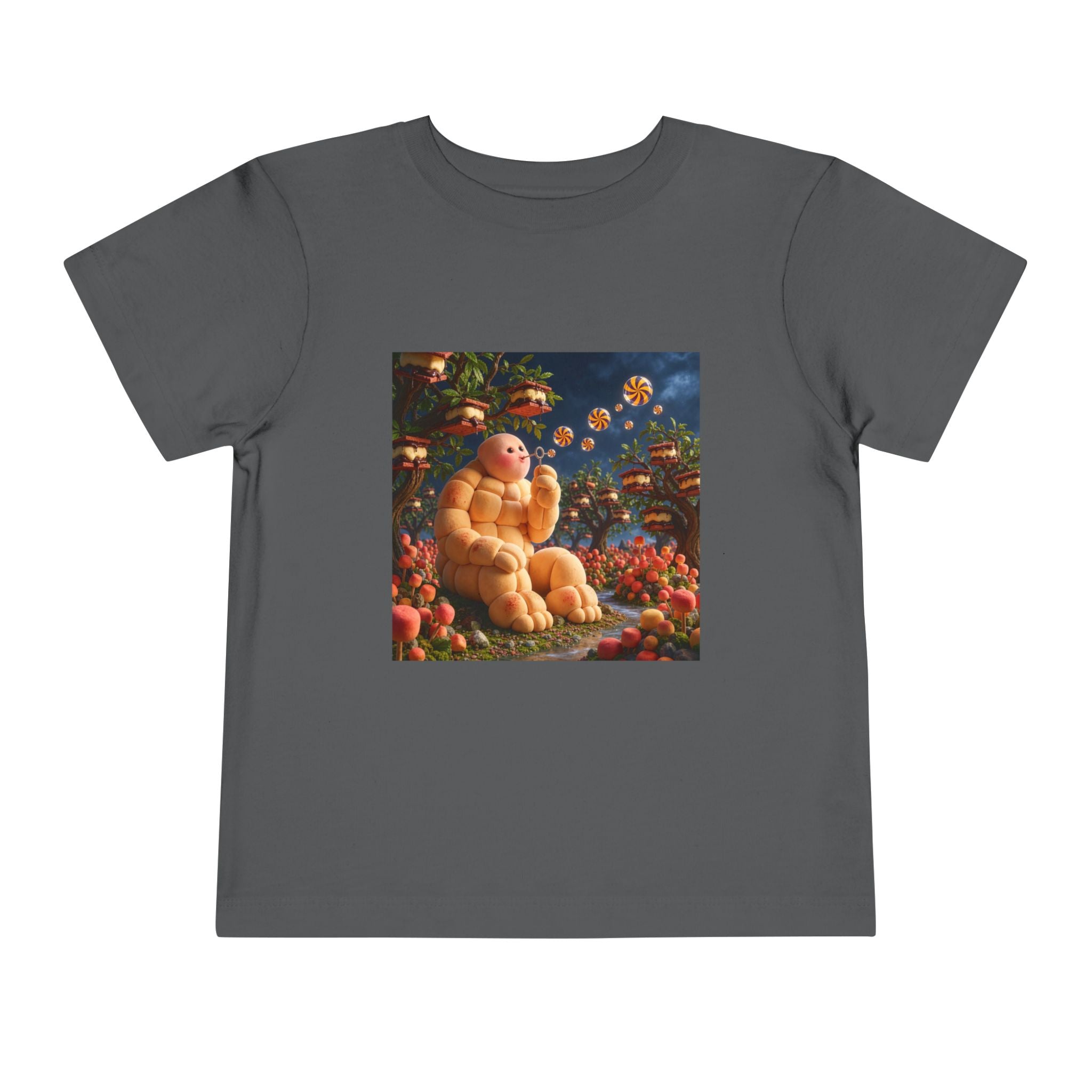 Toddler Tee — Cute Chubby Creature in Flower Garden Kids Shirt-Marshmallow Man