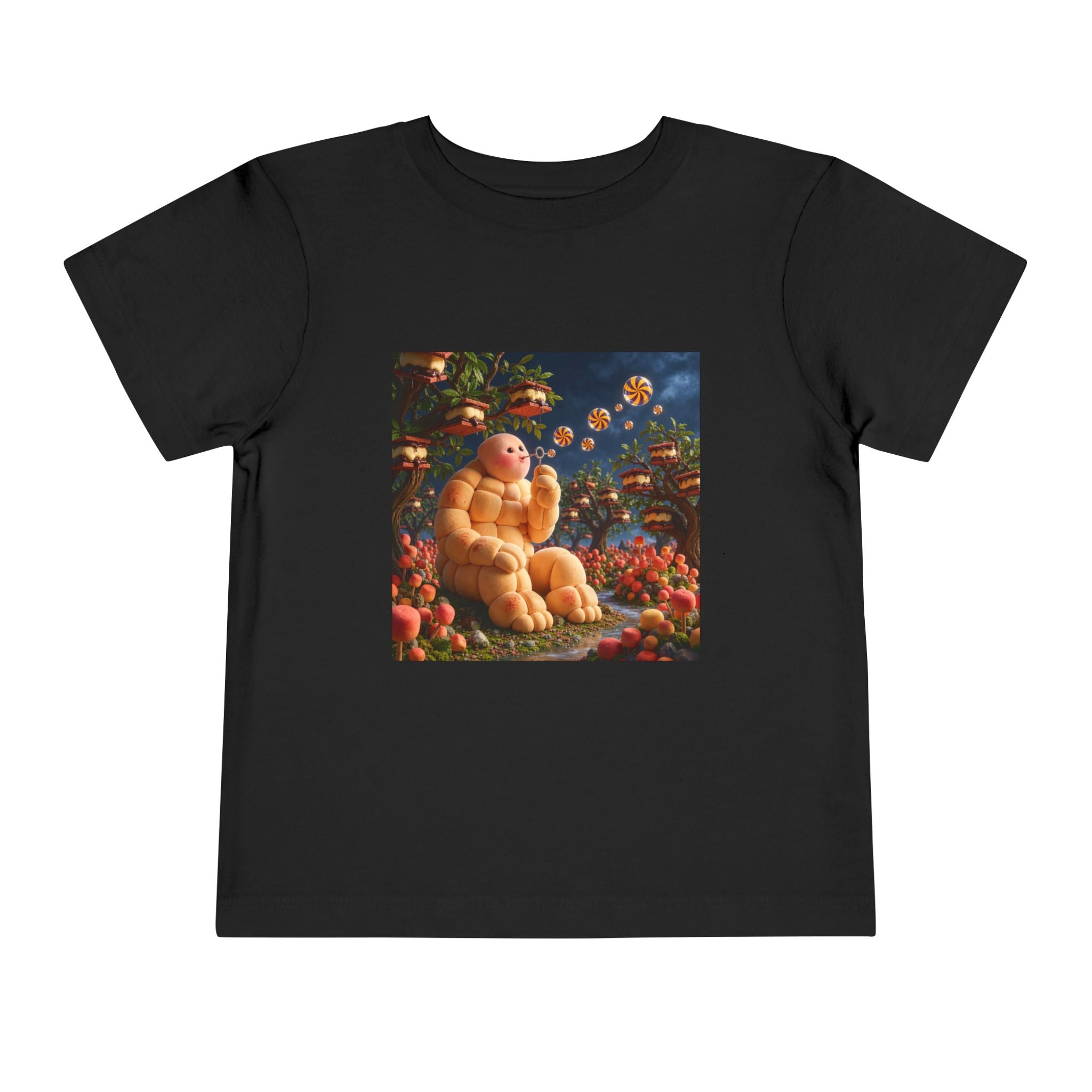 Toddler Tee — Cute Chubby Creature in Flower Garden Kids Shirt-Marshmallow Man