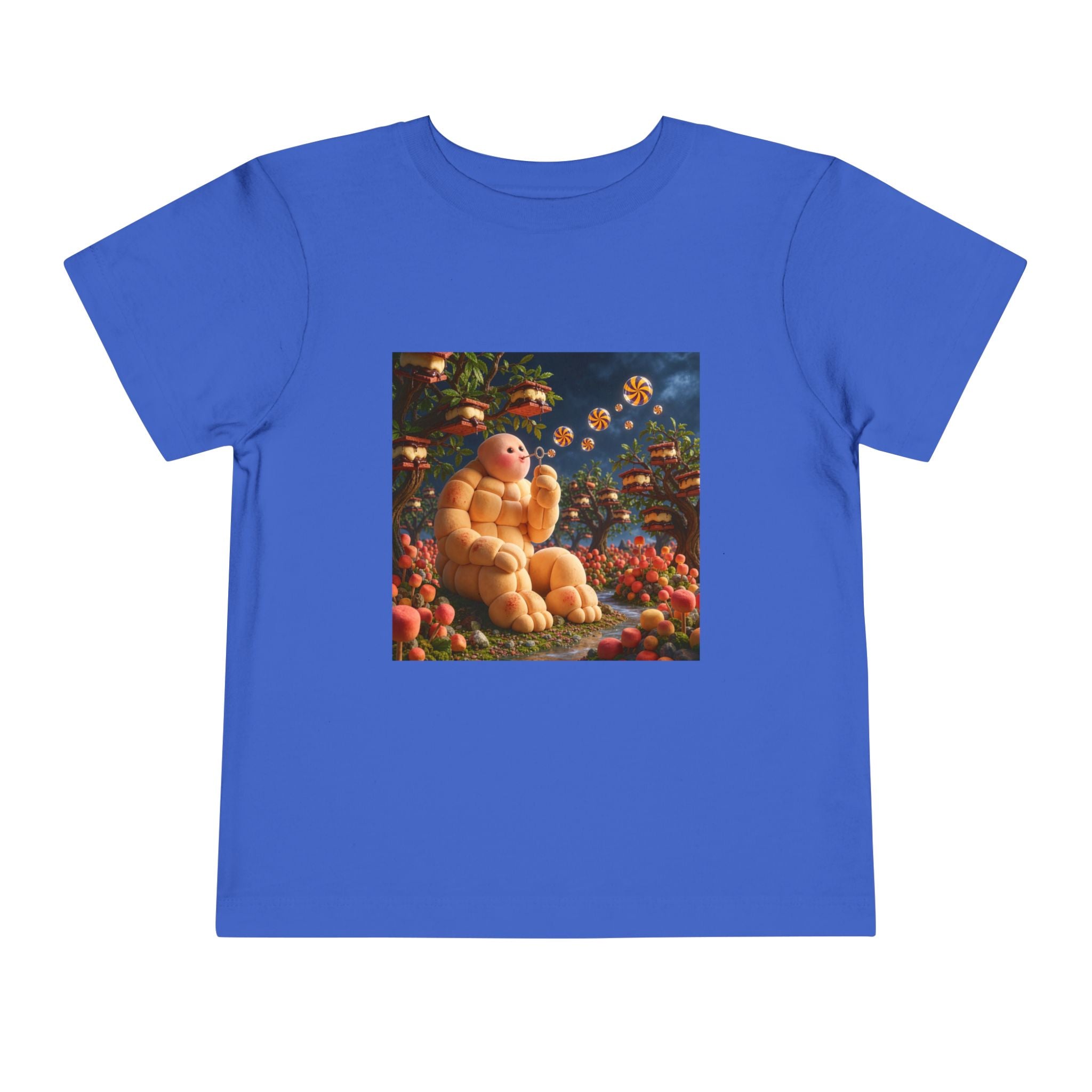 Toddler Tee — Cute Chubby Creature in Flower Garden Kids Shirt-Marshmallow Man