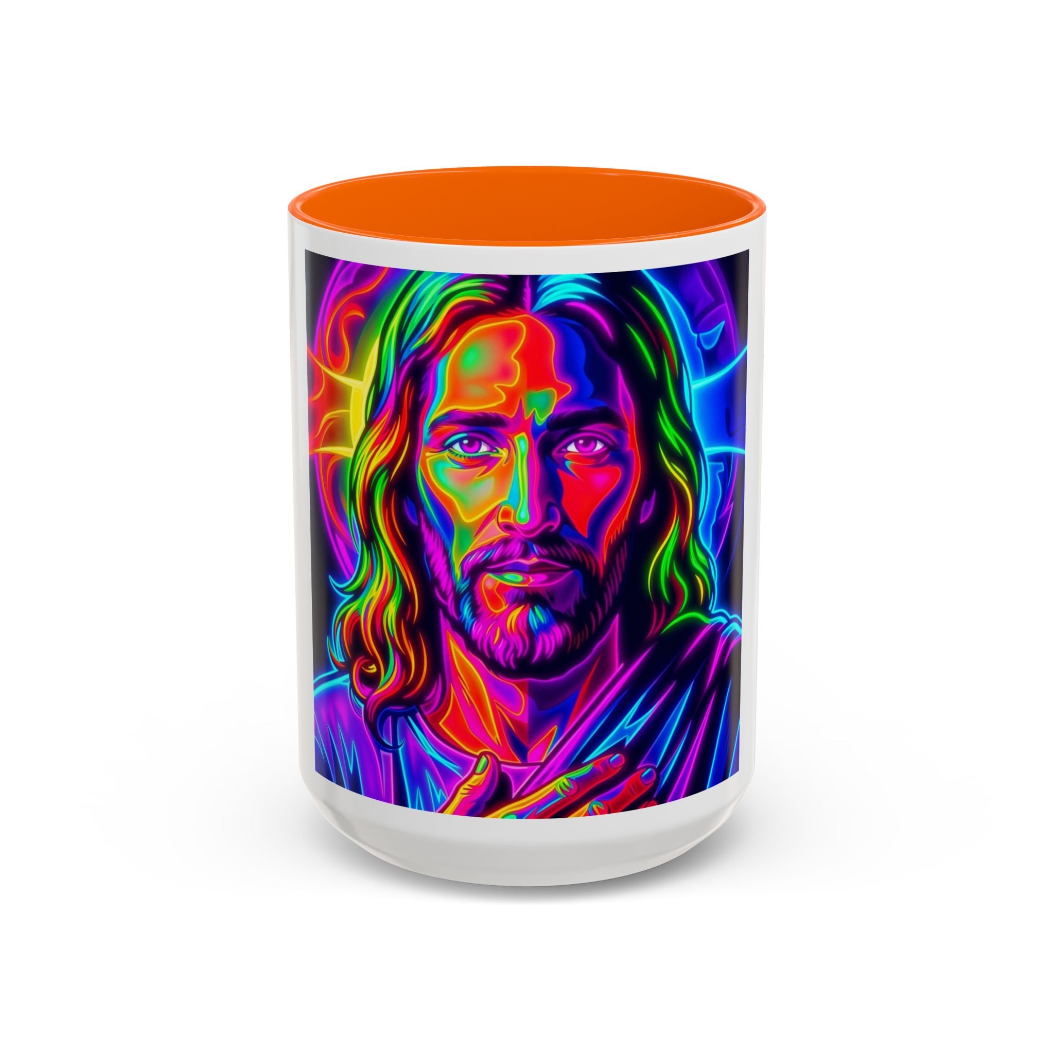 Neon Jesus Accent Coffee Mug – Vibrant Spiritual Art 11oz/15oz