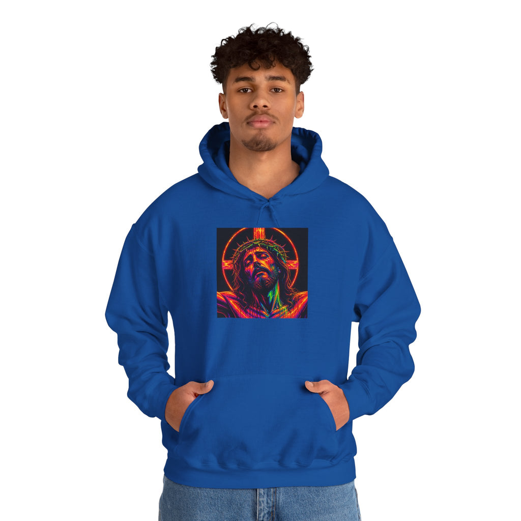 Jesus Portrait Hoodie — Neon Sacred Heart Graphic Hooded Sweatshirt