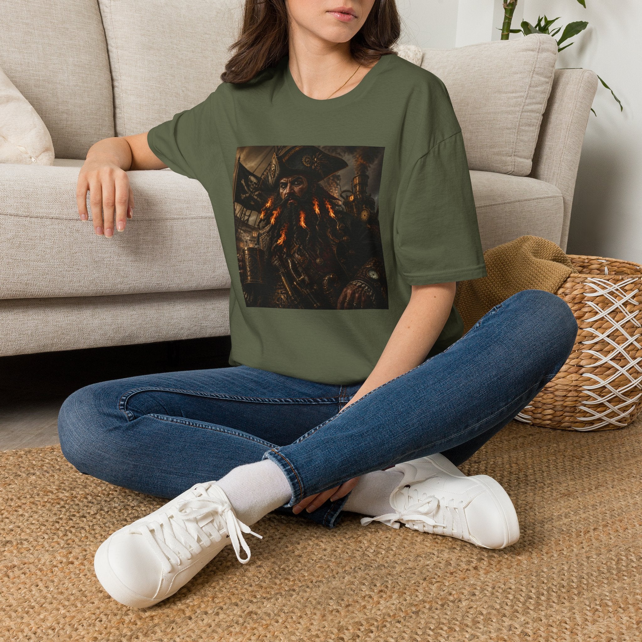 Steampunk Pirate Captain Graphic Tee — Blackbeard-Inspired Nautical Vintage T-Shirt