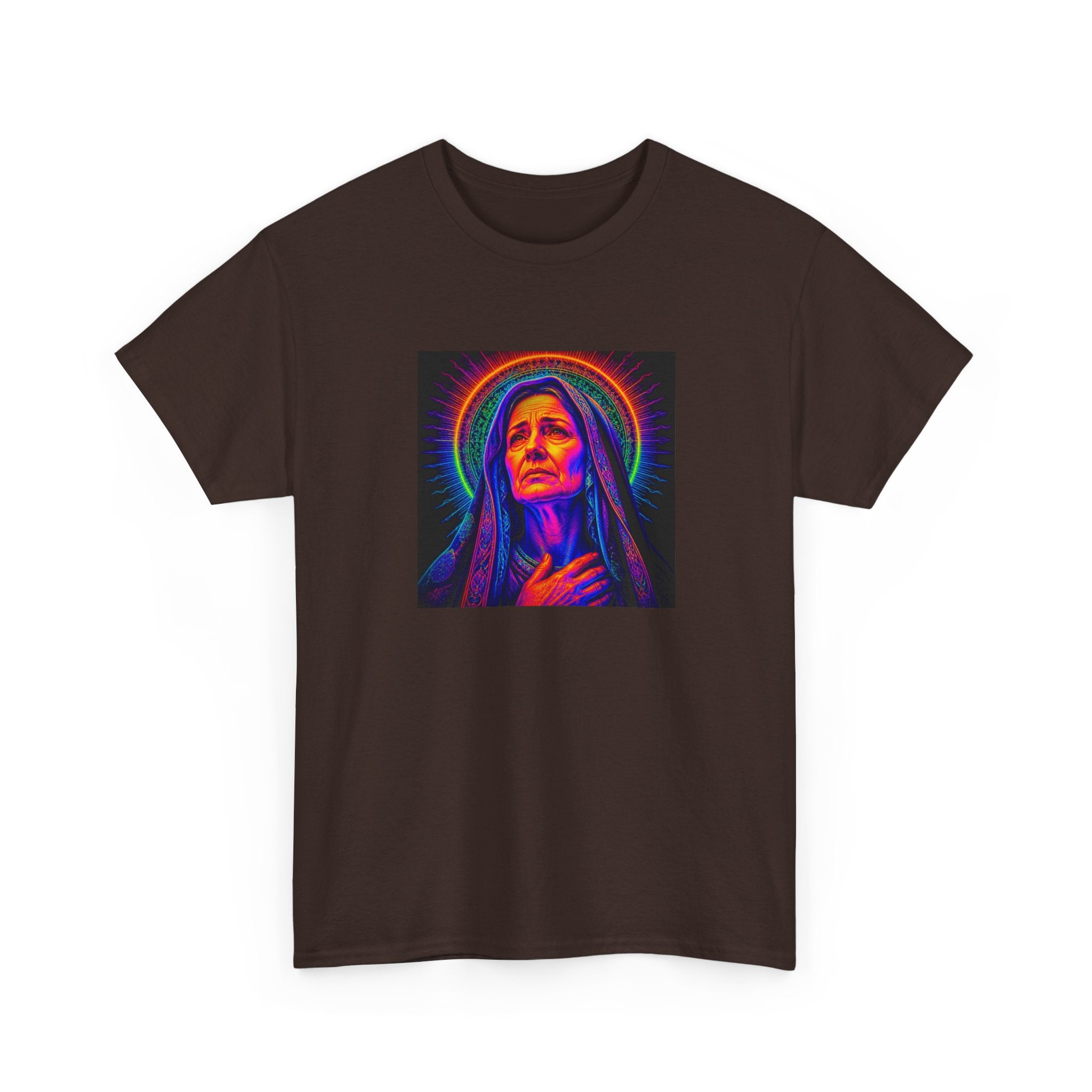 T-Shirt — Neon Madonna Portrait Graphic Tee Mother of Christ