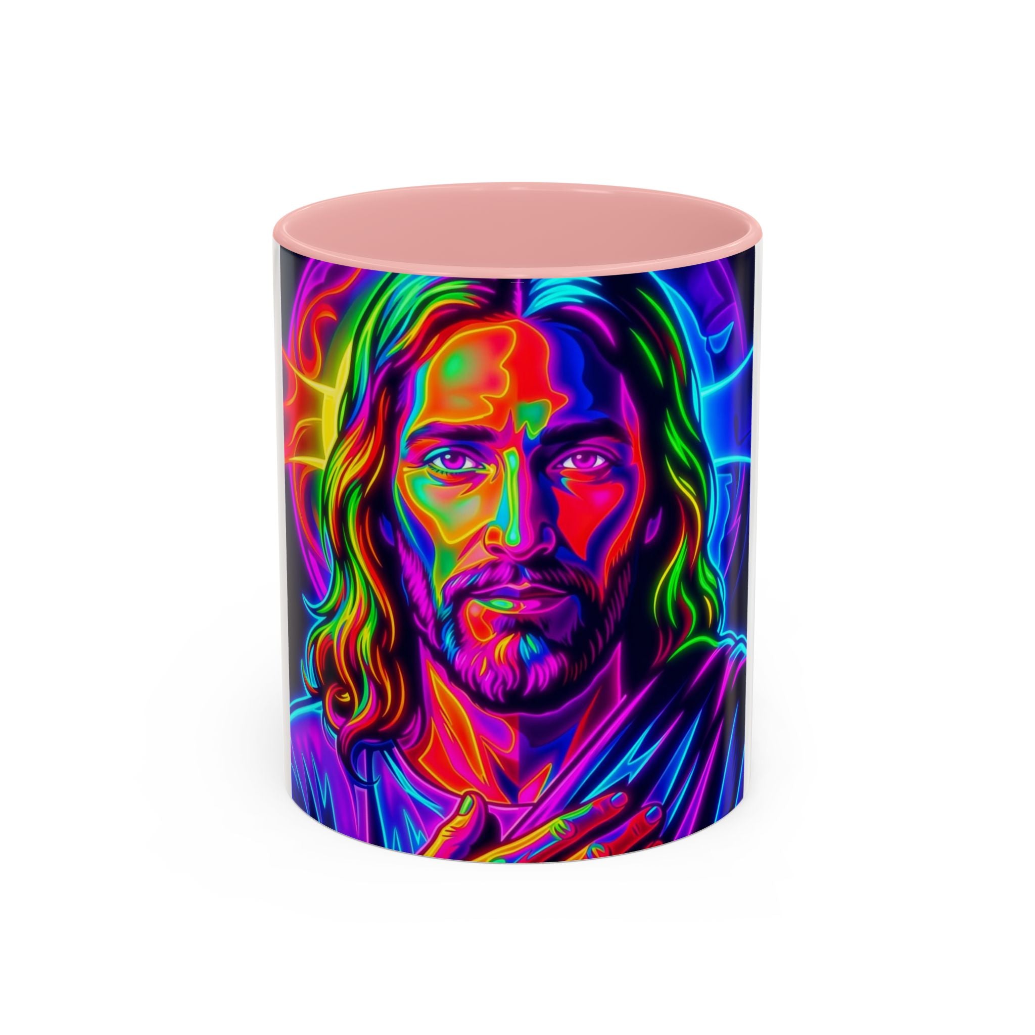 Neon Jesus Accent Coffee Mug – Vibrant Spiritual Art 11oz/15oz