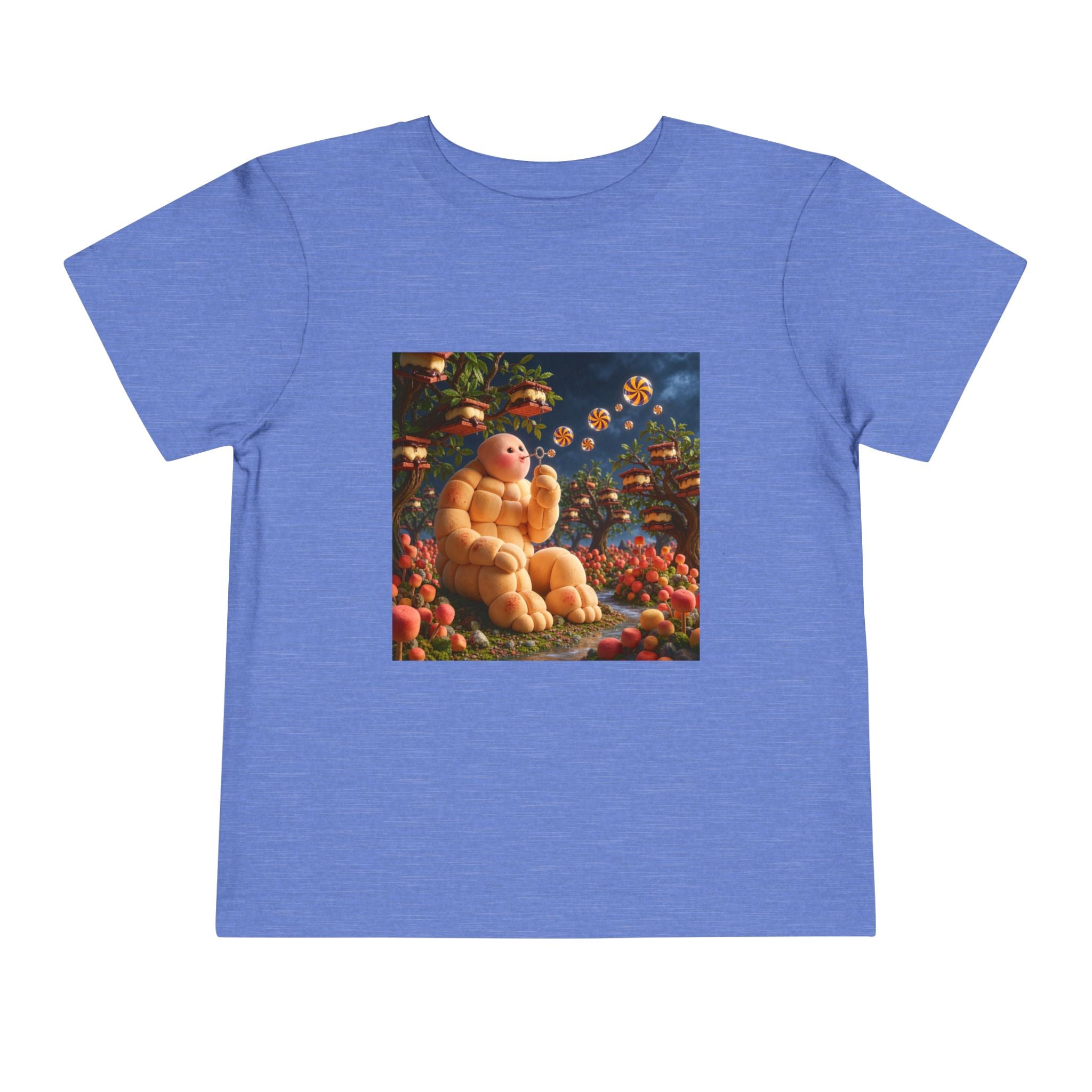 Toddler Tee — Cute Chubby Creature in Flower Garden Kids Shirt-Marshmallow Man