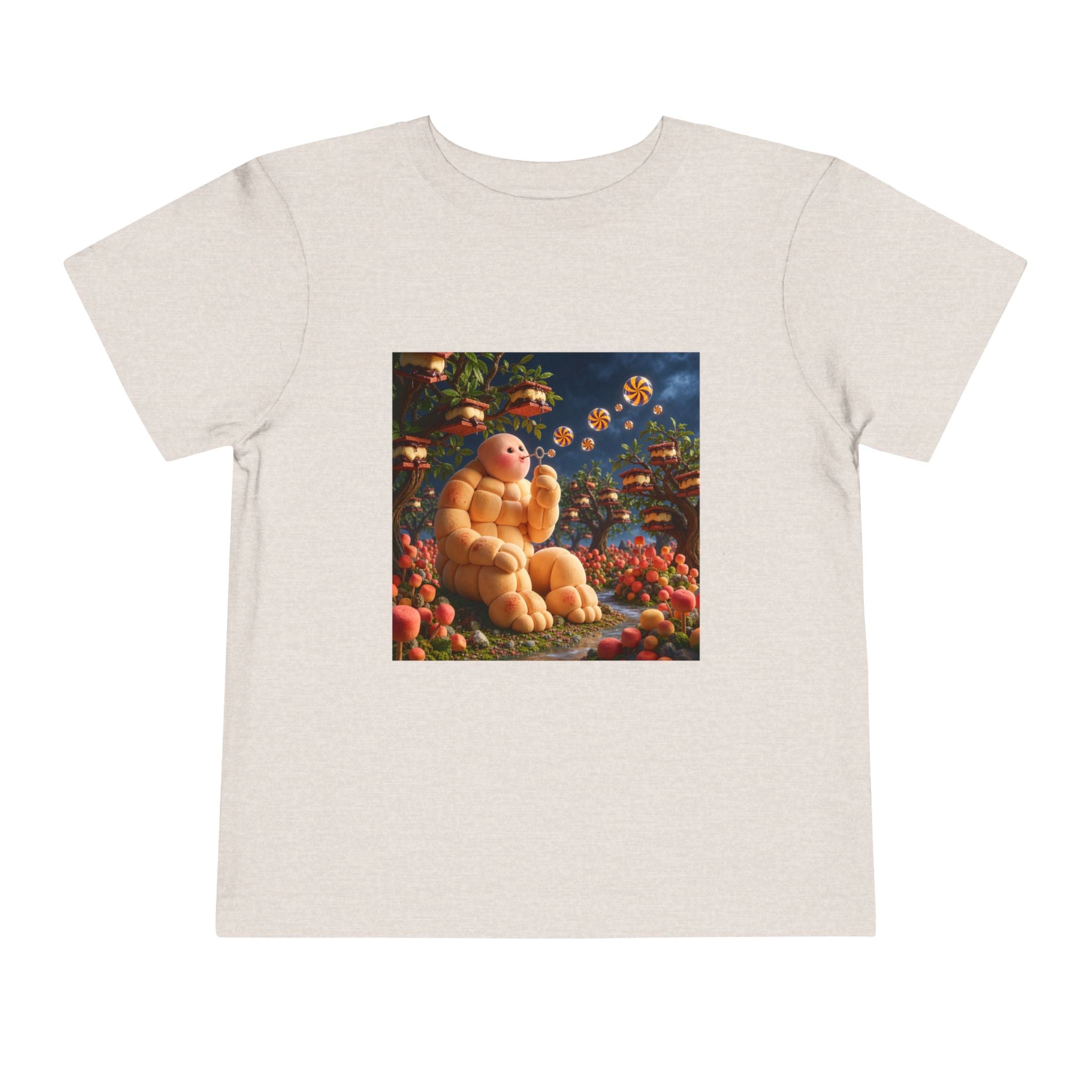 Toddler Tee — Cute Chubby Creature in Flower Garden Kids Shirt-Marshmallow Man