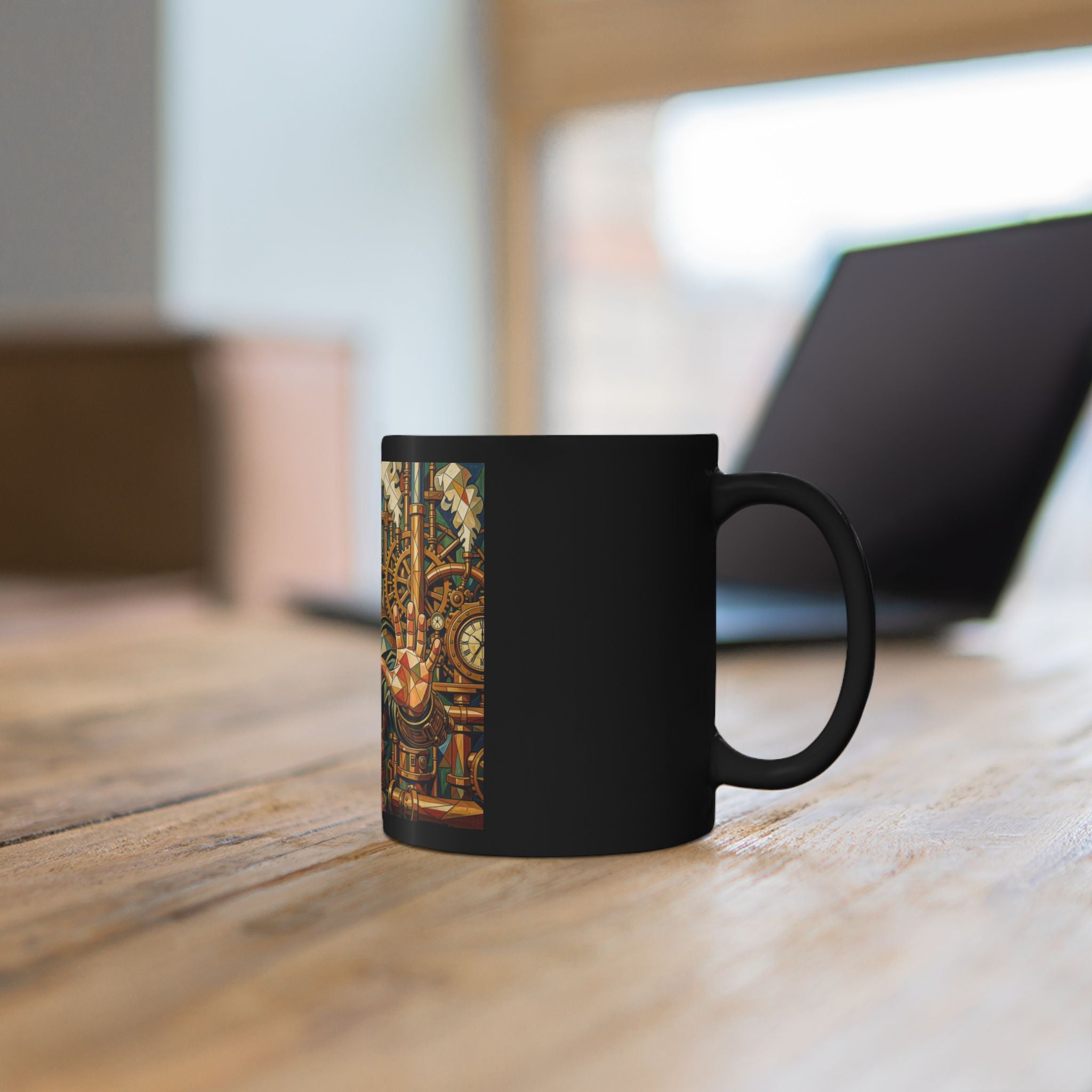 Steampunk Bruce Lee Black Mug – Mechanical Gears Art Coffee Cup (11oz/15oz)