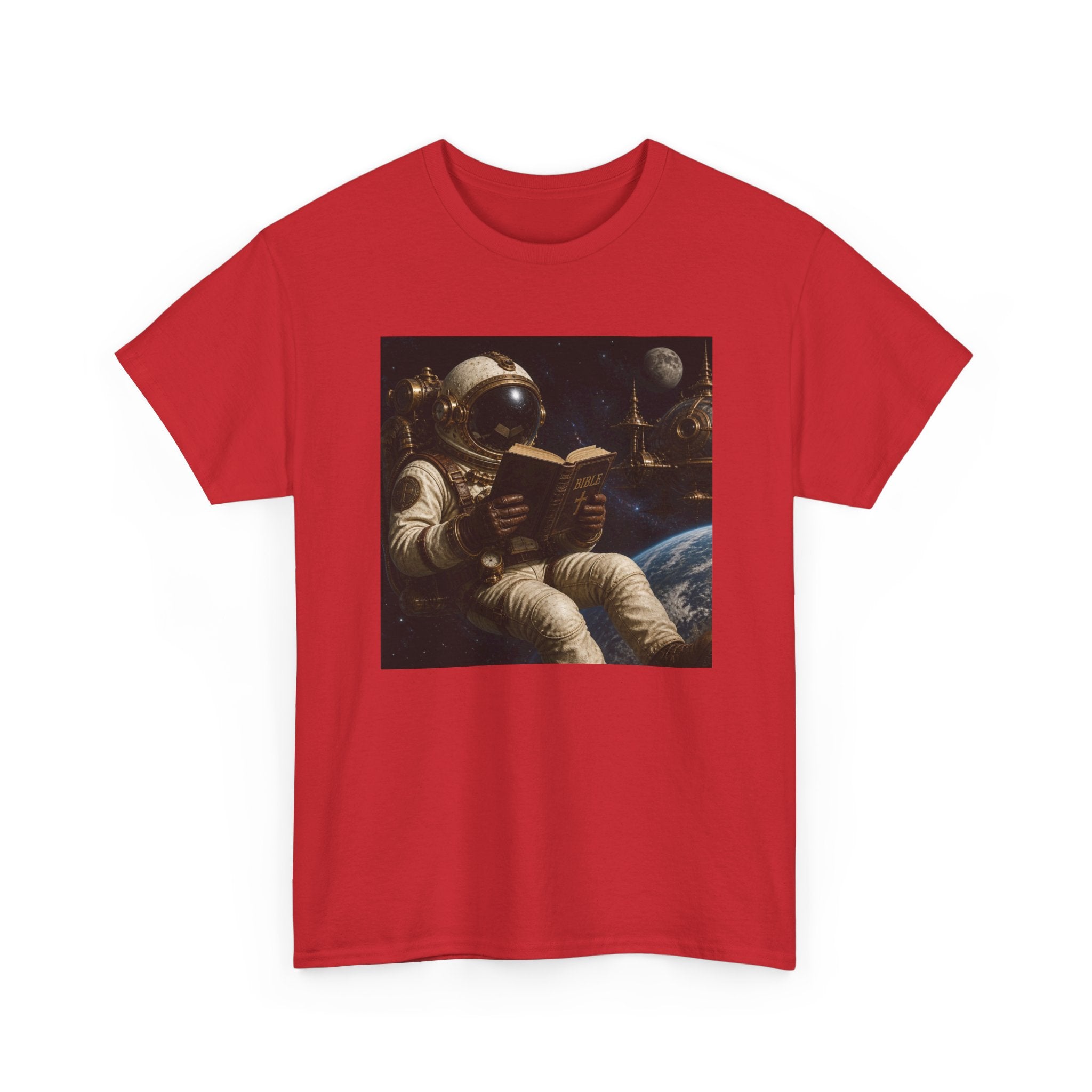 Astronaut Reading Graphic Tee — Spacebook Retro Sci‑Fi T-Shirt - Steampunk