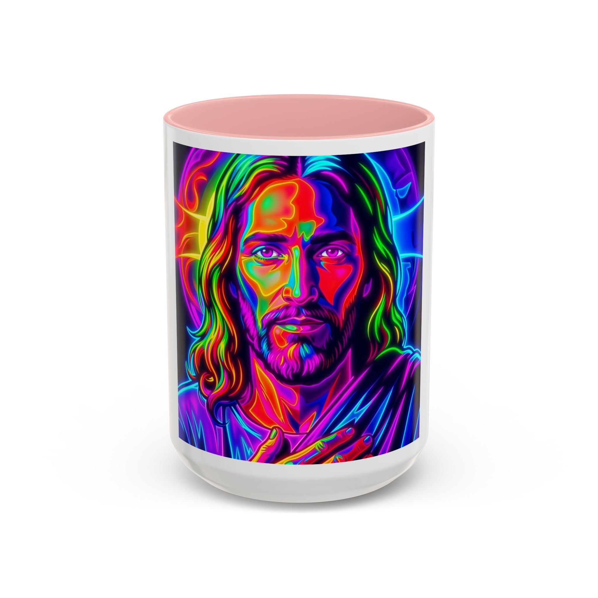 Neon Jesus Accent Coffee Mug – Vibrant Spiritual Art 11oz/15oz