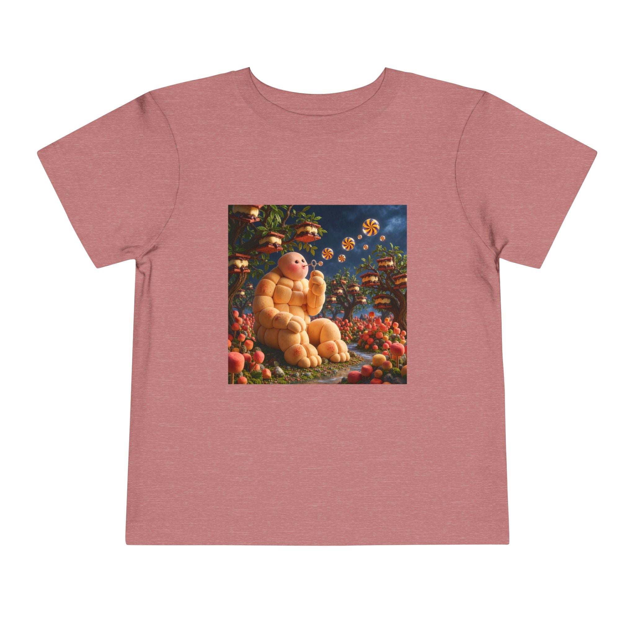 Toddler Tee — Cute Chubby Creature in Flower Garden Kids Shirt-Marshmallow Man