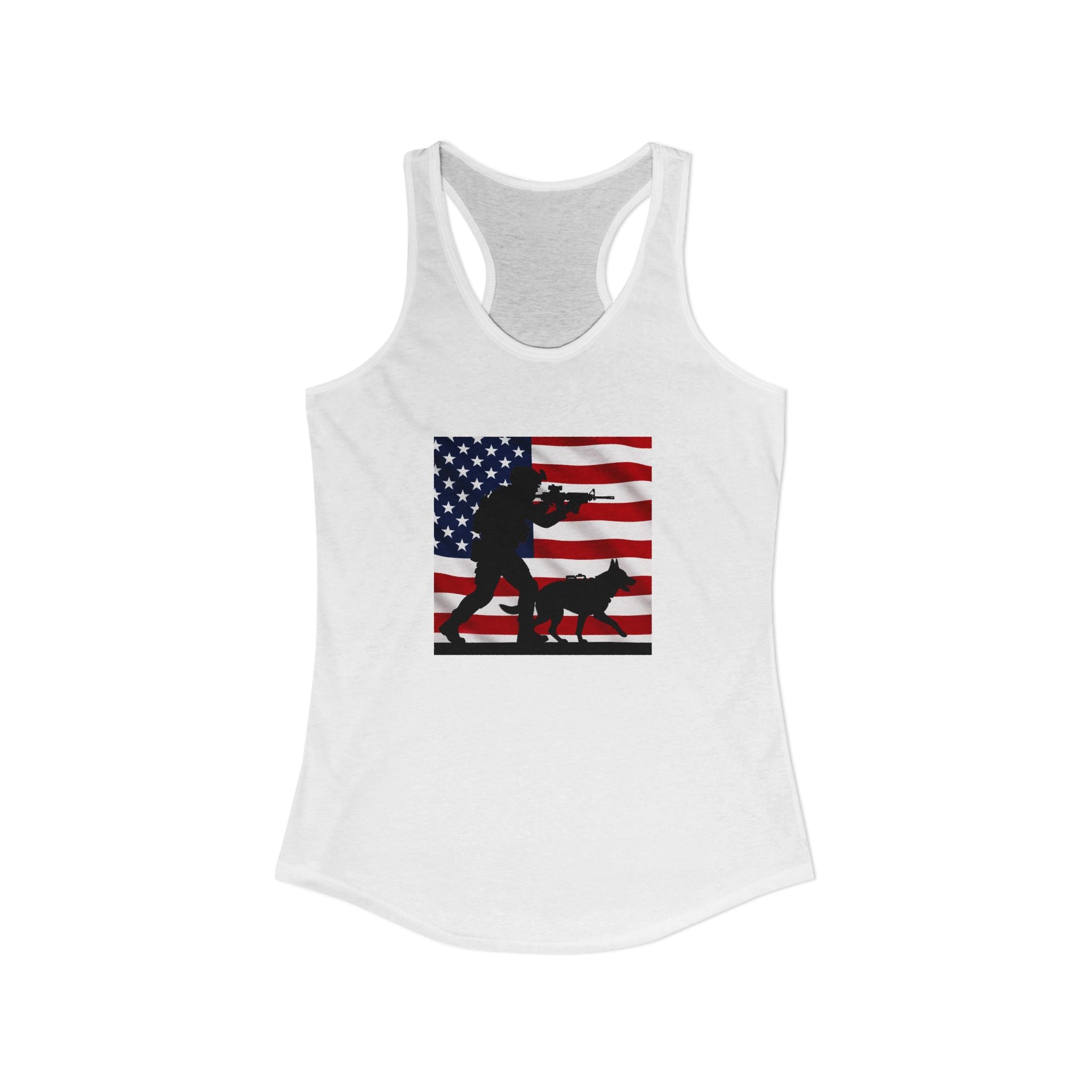 Women's Ideal Racerback Tank - Patriotic American Soldier w/ K-9