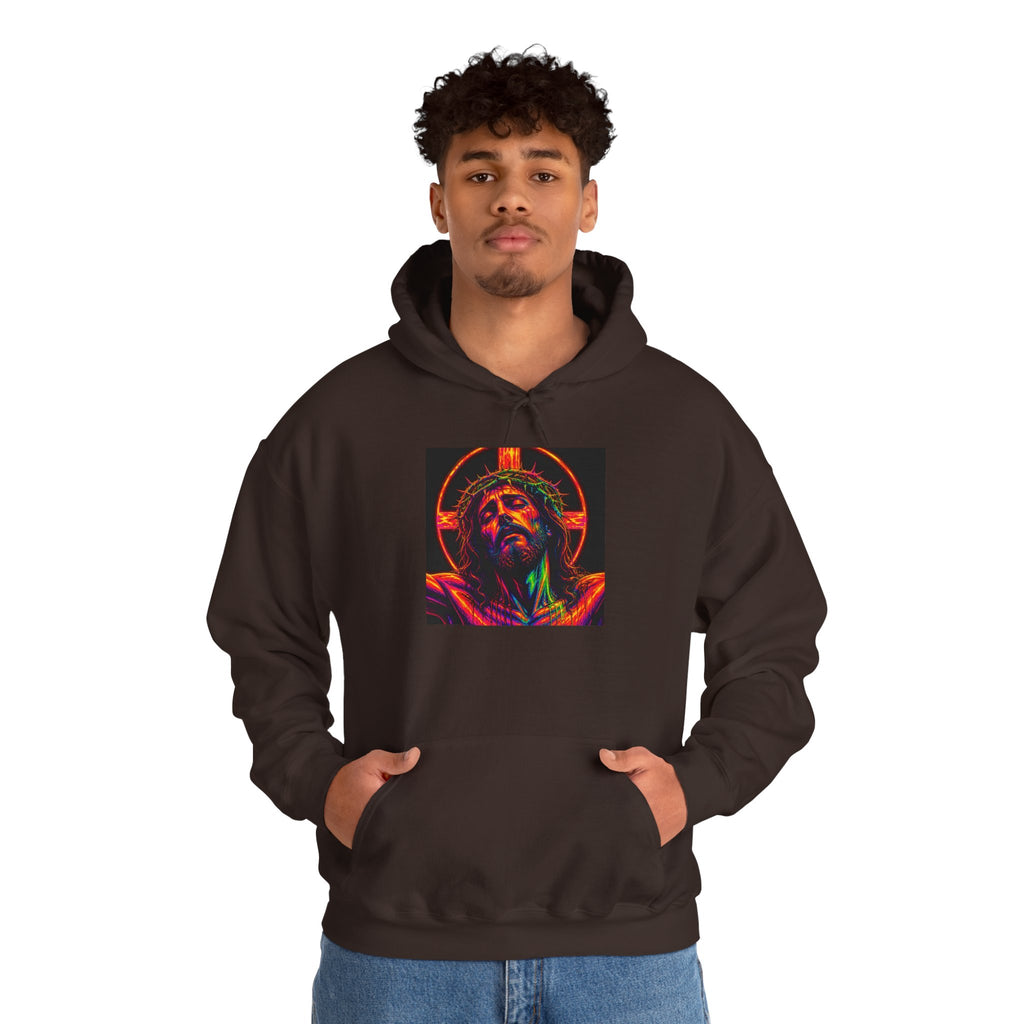 Jesus Portrait Hoodie — Neon Sacred Heart Graphic Hooded Sweatshirt