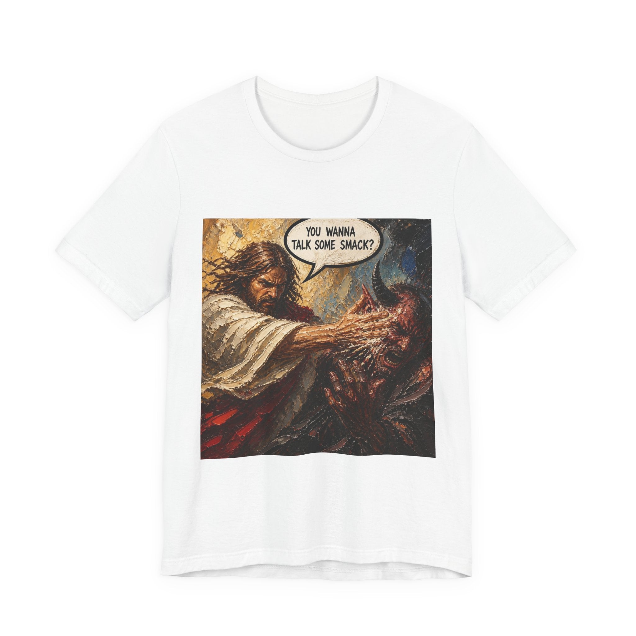 Graphic Tee — Bold Comic-Style - Jesus ‘You Wanna Talk Some Smack?’ Design