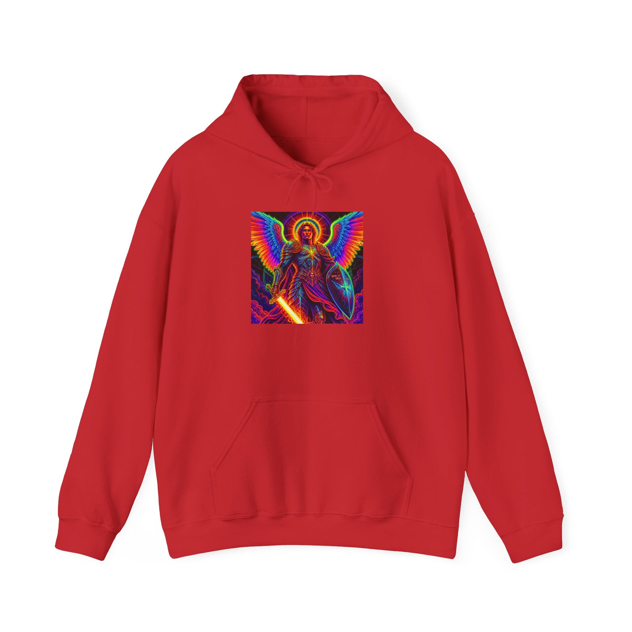 Psychedelic Angel Hoodie — Neon Rainbow Guardian Graphic Sweatshirt