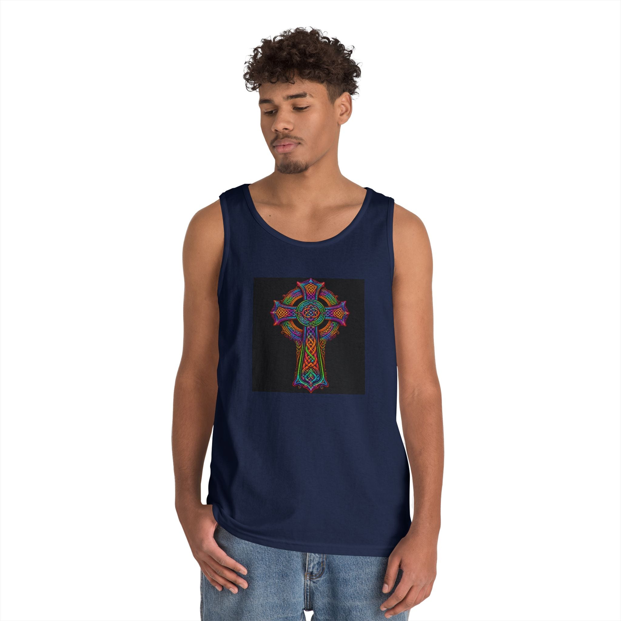 Celtic Cross Tank Top — Colorful Stained-Glass Style Religious Graphic