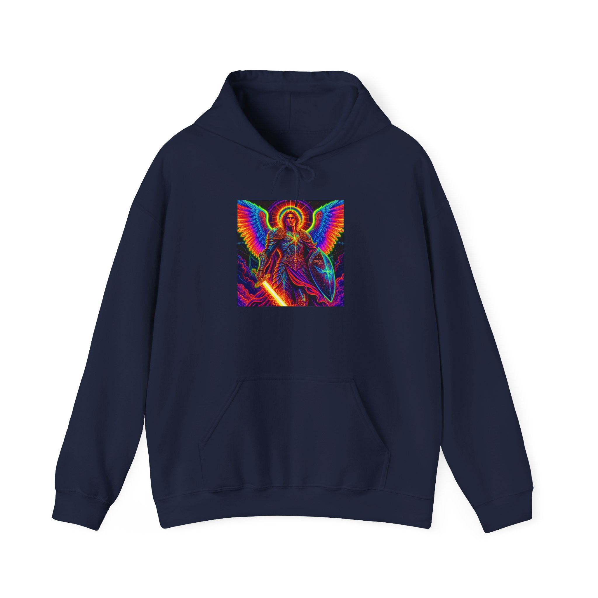 Psychedelic Angel Hoodie — Neon Rainbow Guardian Graphic Sweatshirt