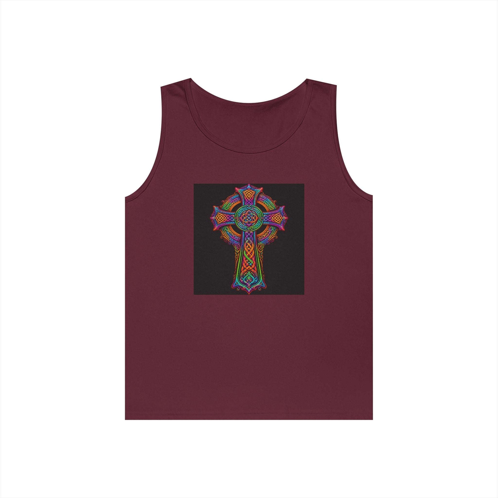 Celtic Cross Tank Top — Colorful Stained-Glass Style Religious Graphic