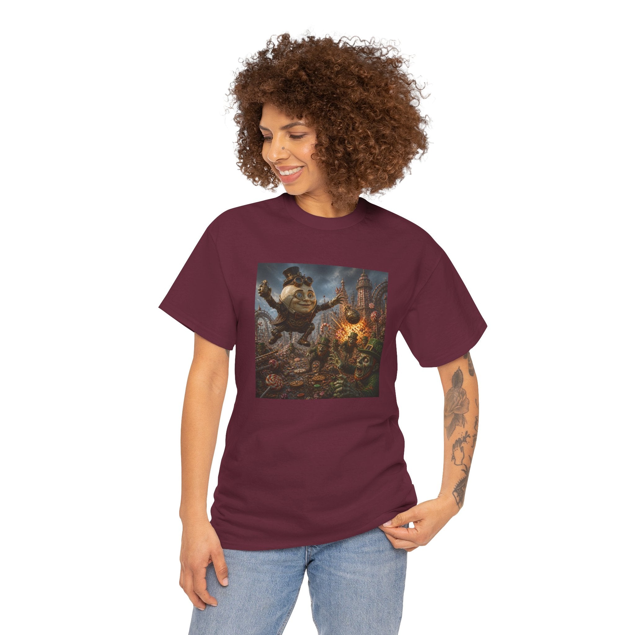 Fantasy Monster Battle Steampunk Humpty T-Shirt — Epic RPG Creature Art Tee