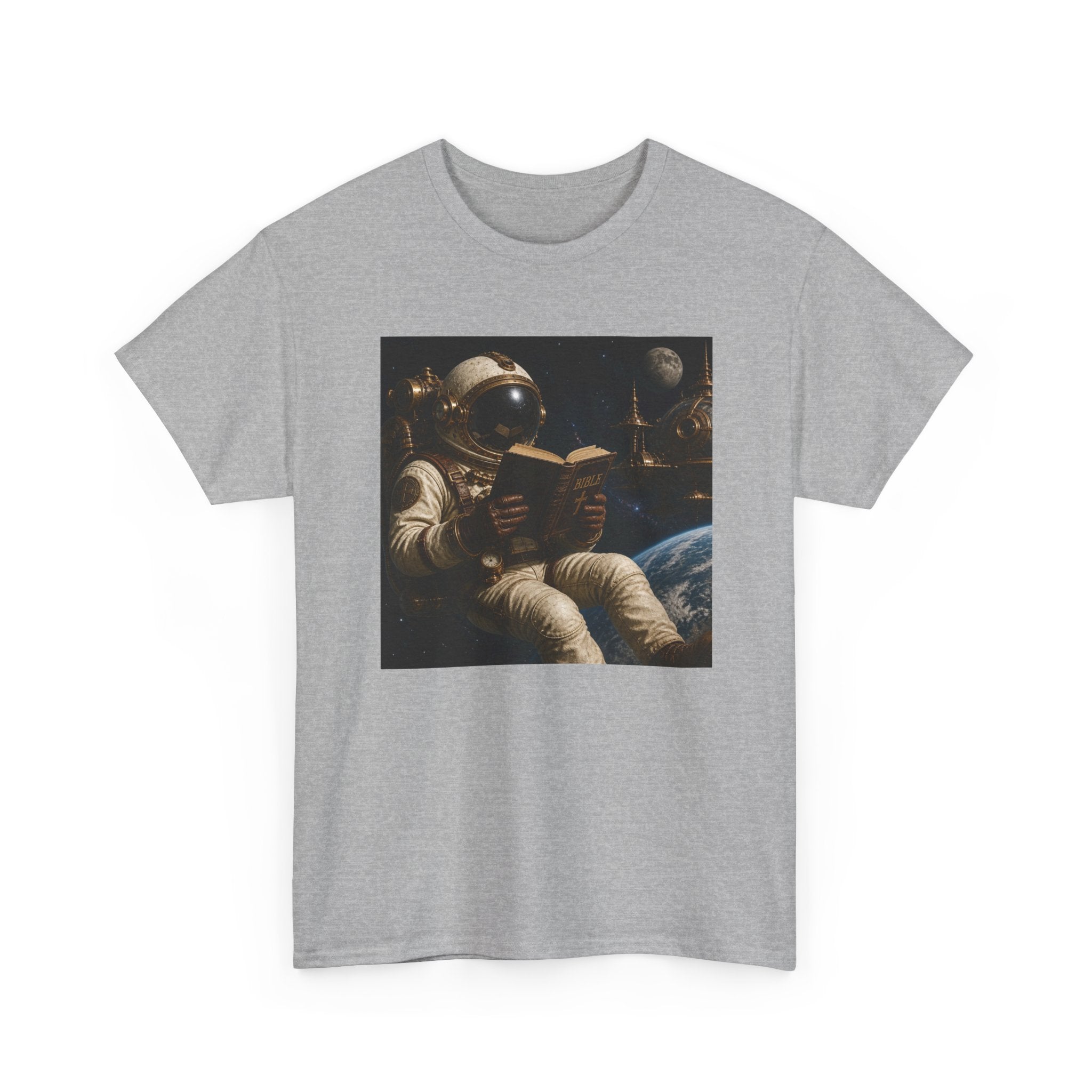 Astronaut Reading Graphic Tee — Spacebook Retro Sci‑Fi T-Shirt - Steampunk