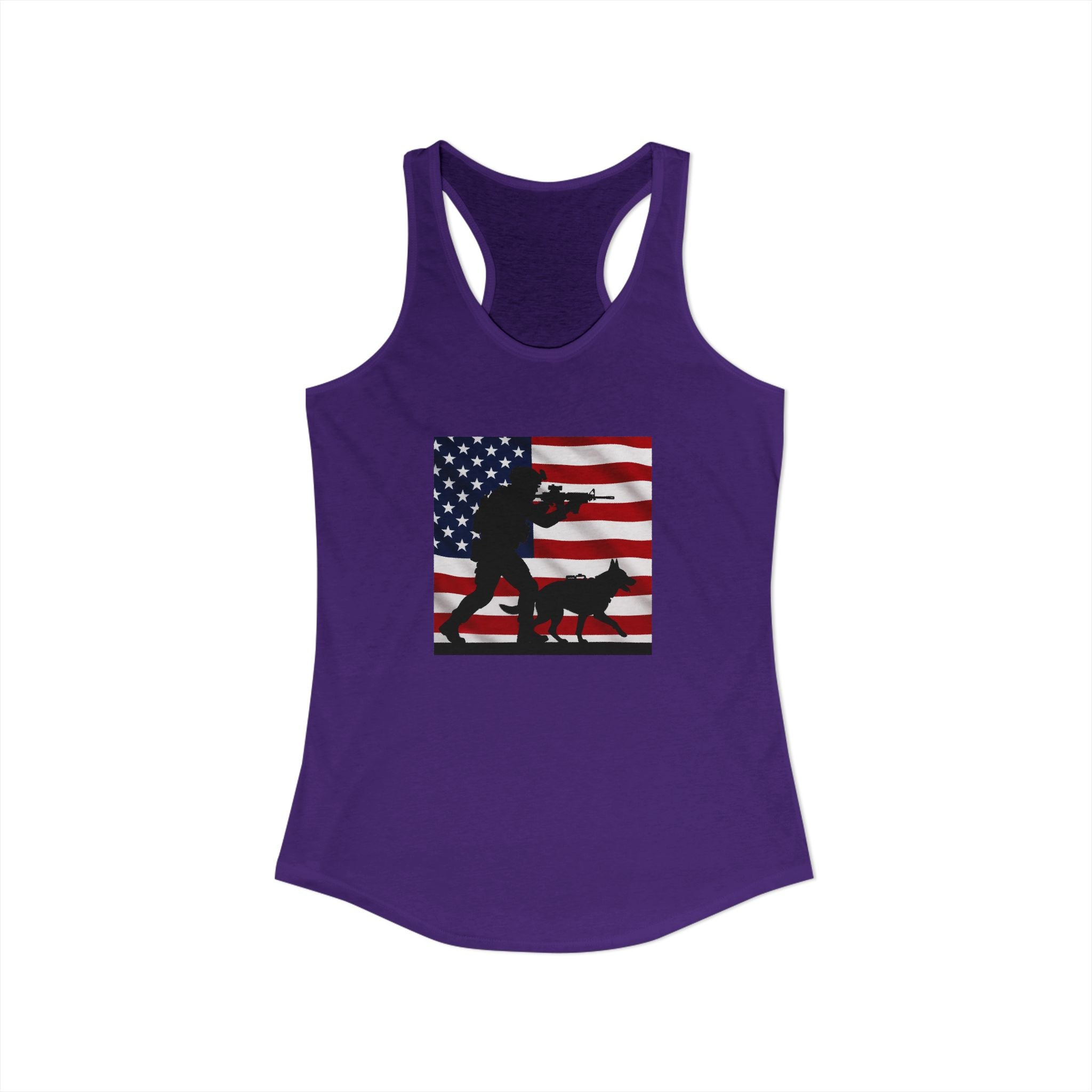 Women's Ideal Racerback Tank - Patriotic American Soldier w/ K-9