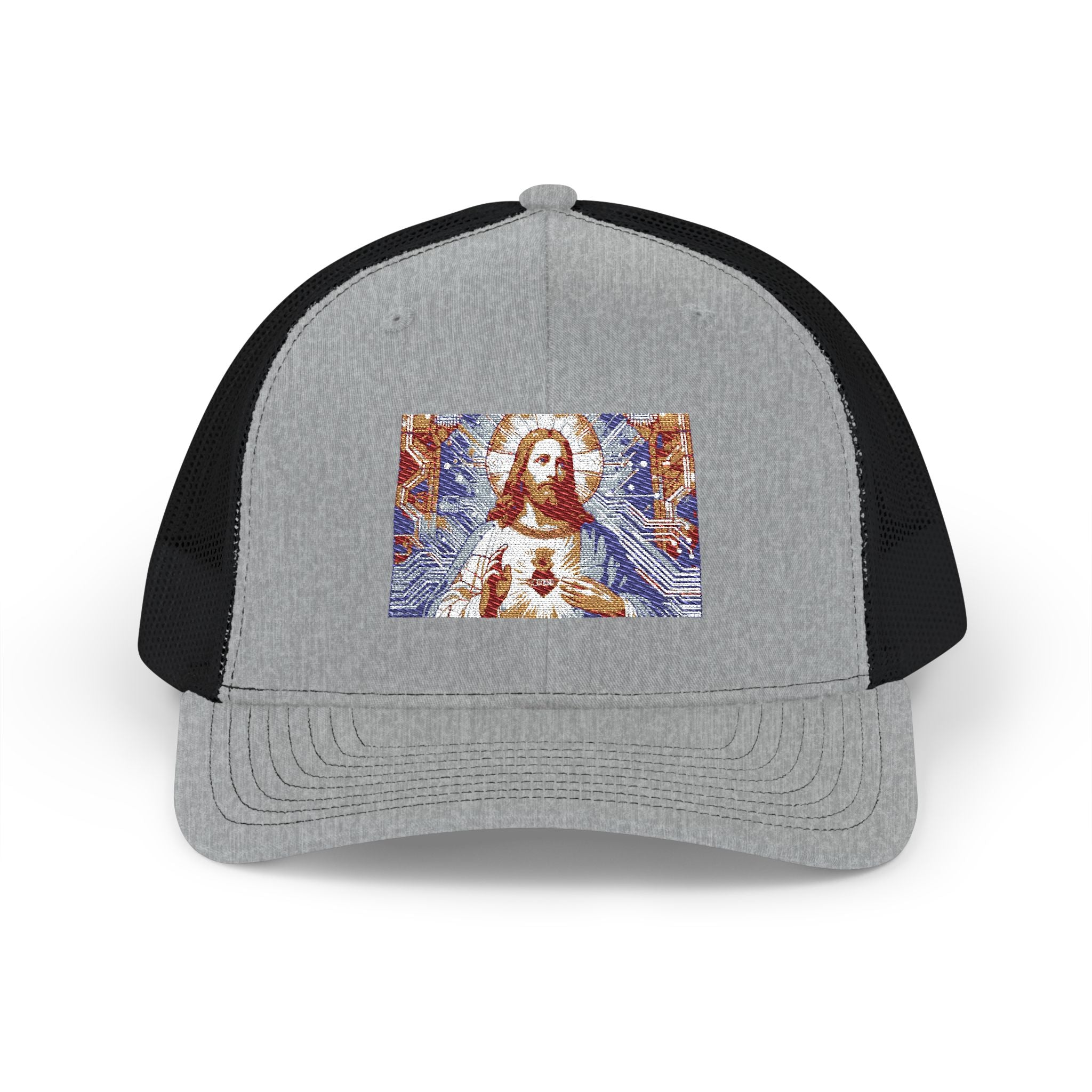 Religious Trucker Cap — Mosaic Sacred Heart Patch Snapback