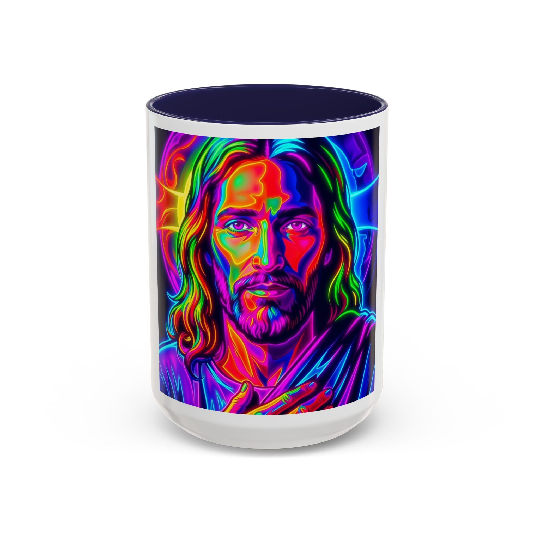 Neon Jesus Accent Coffee Mug – Vibrant Spiritual Art 11oz/15oz