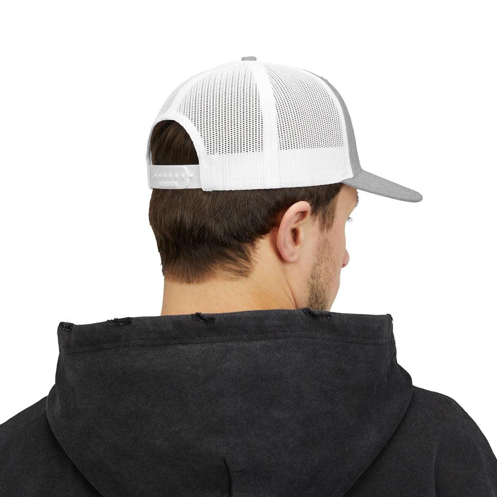 Religious Trucker Cap — Mosaic Sacred Heart Patch Snapback