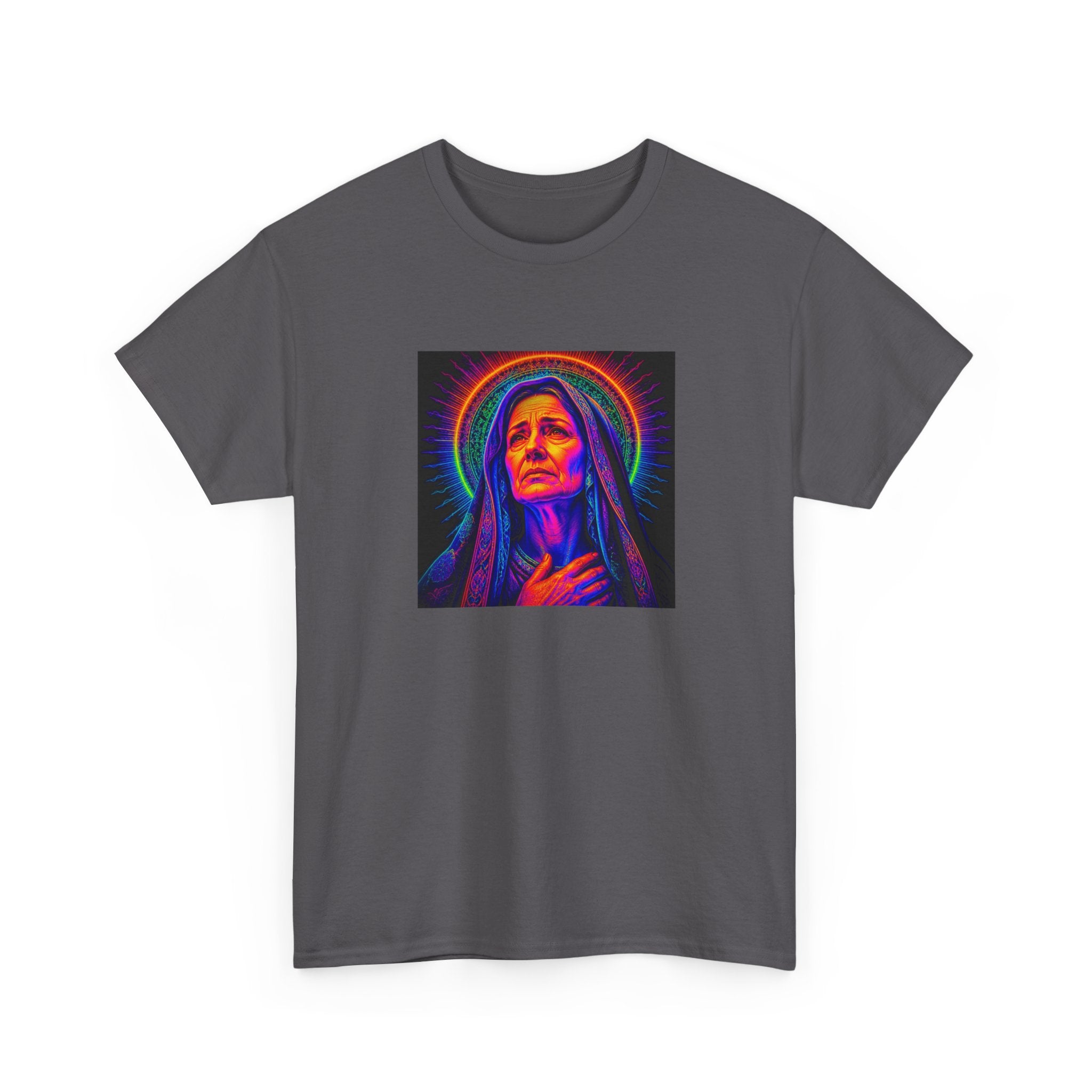 T-Shirt — Neon Madonna Portrait Graphic Tee Mother of Christ