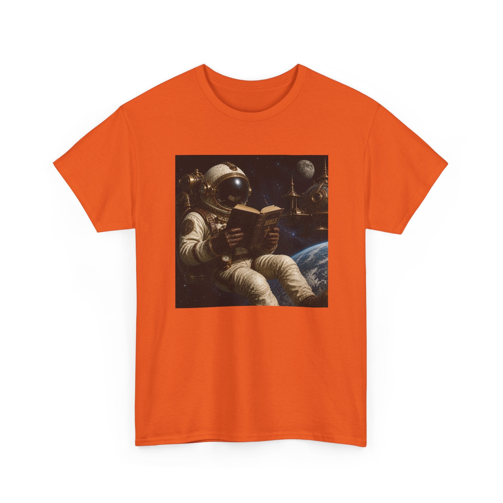Astronaut Reading Graphic Tee — Spacebook Retro Sci‑Fi T-Shirt - Steampunk