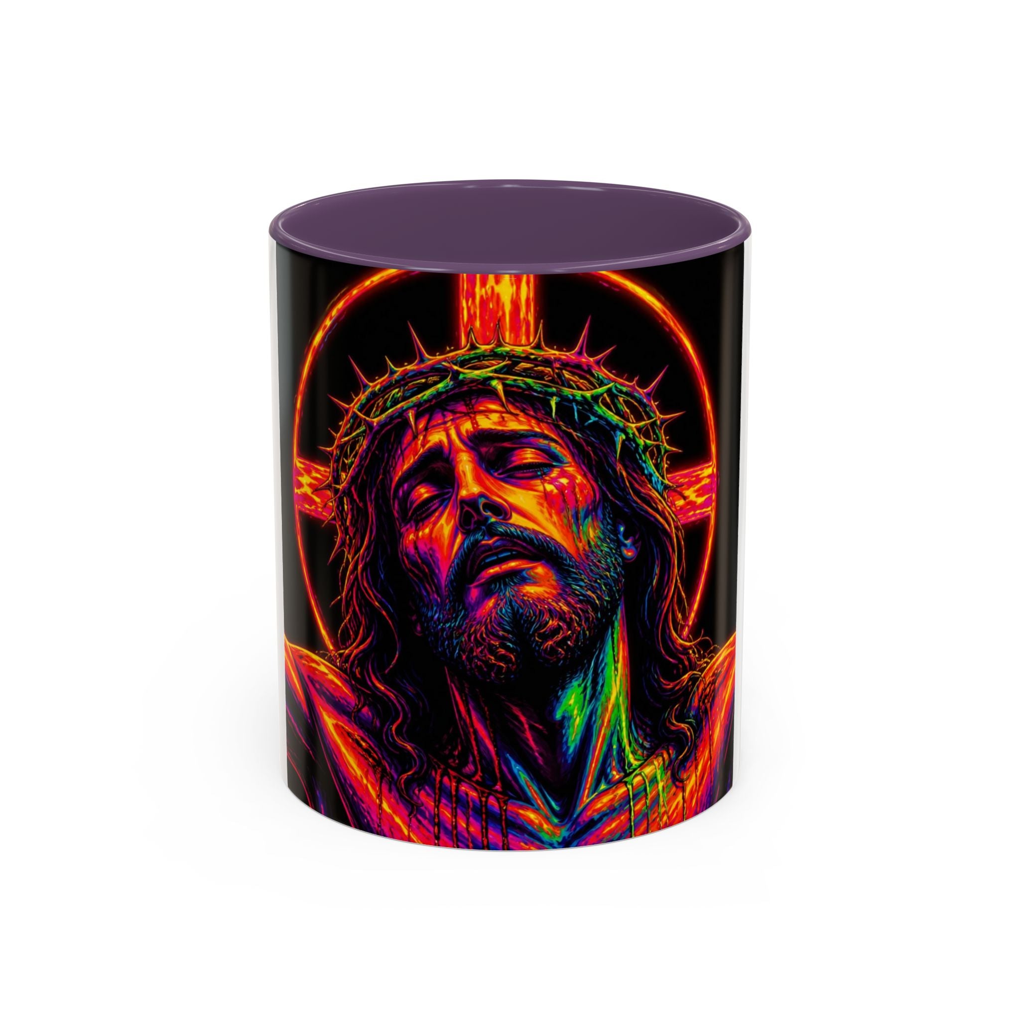 Jesus Christ Neon Portrait Coffee Mug — Colorful Crucifixion Accent Mug (11/15oz)