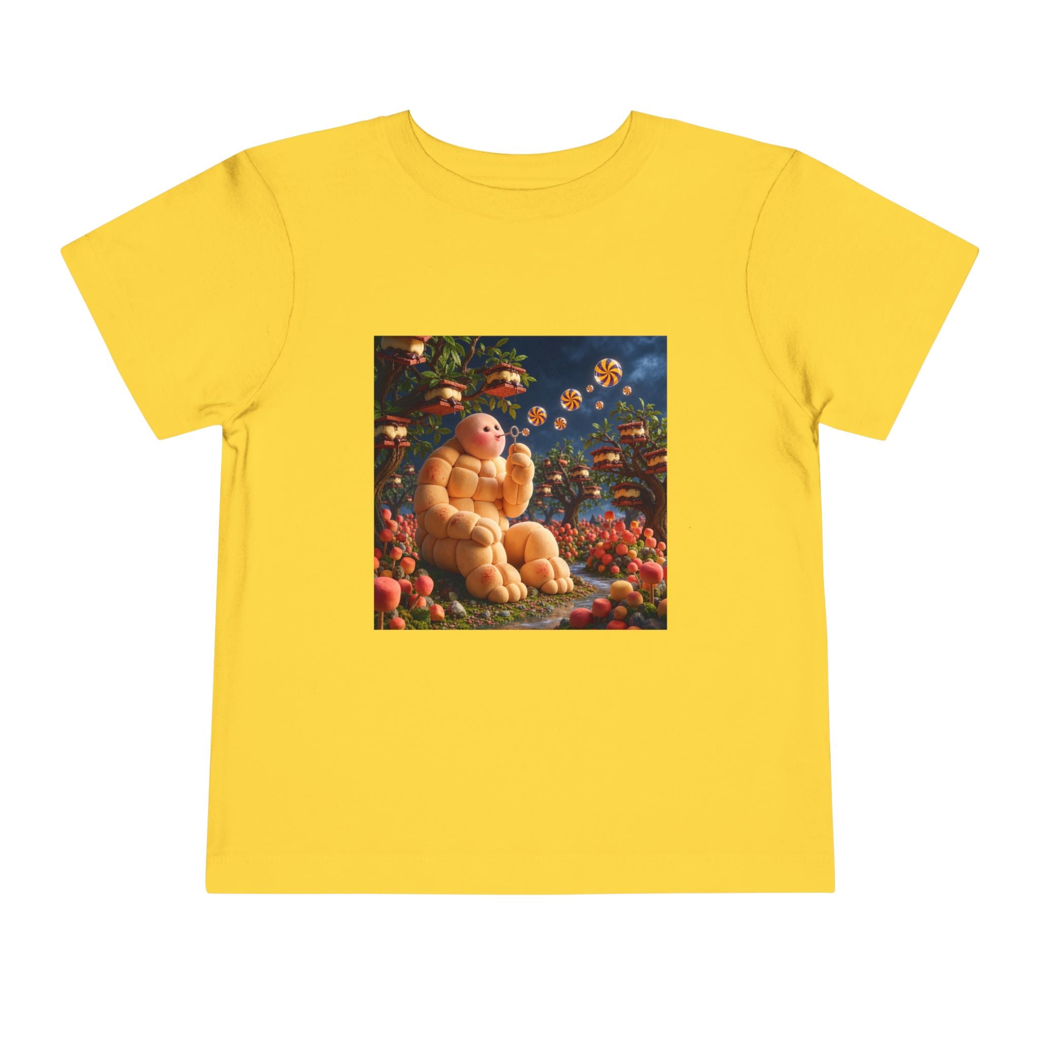 Toddler Tee — Cute Chubby Creature in Flower Garden Kids Shirt-Marshmallow Man