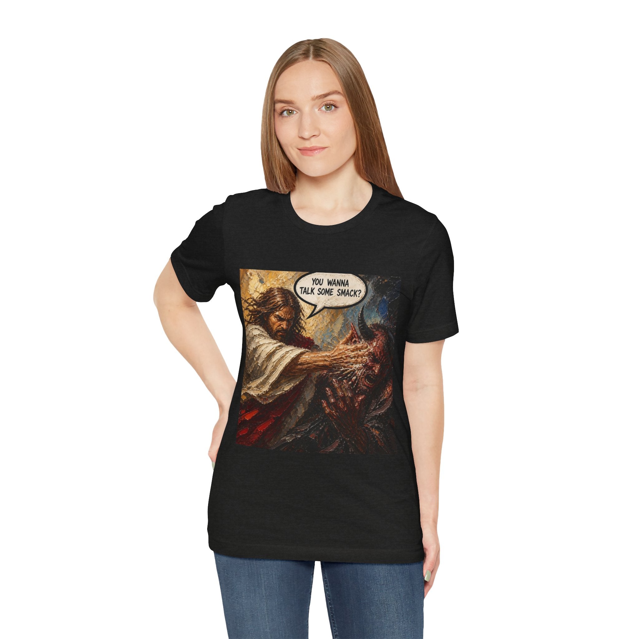Graphic Tee — Bold Comic-Style - Jesus ‘You Wanna Talk Some Smack?’ Design