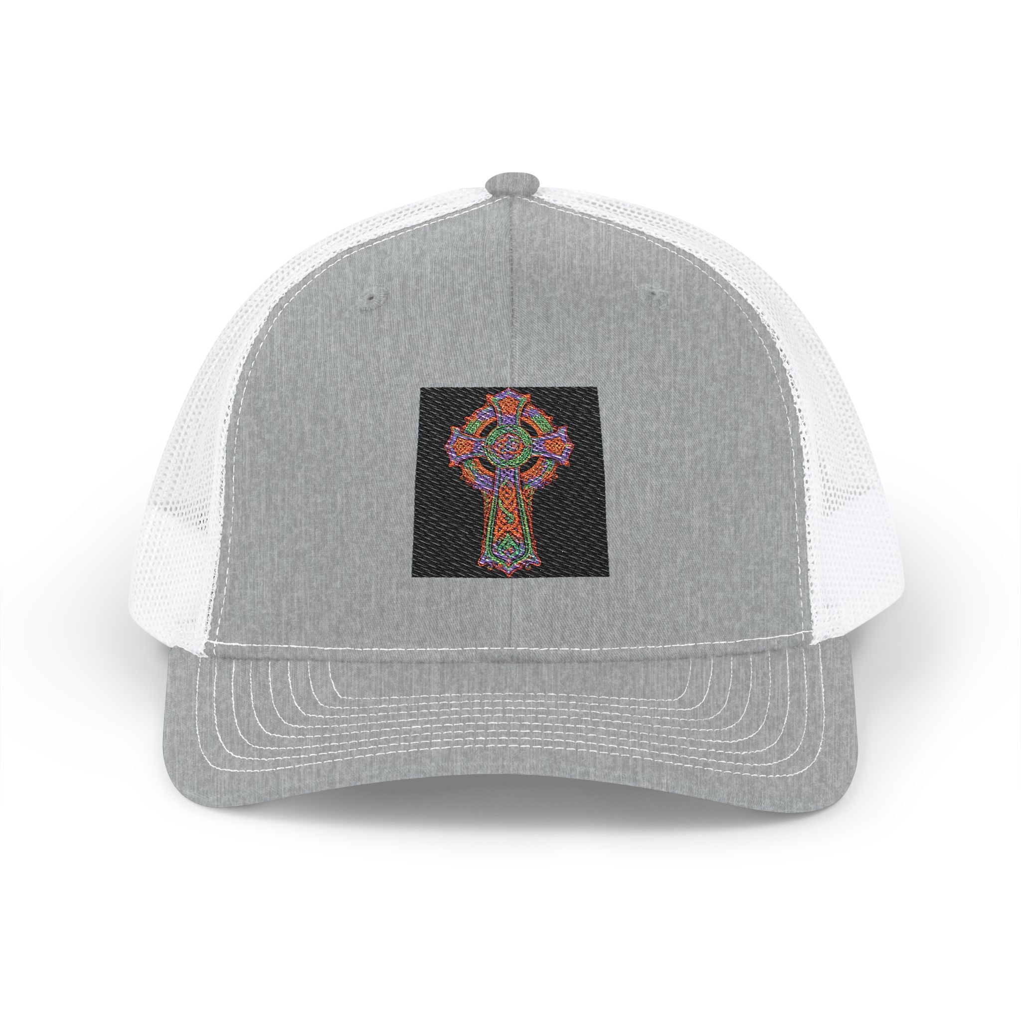 Floral Cross Snapback Trucker Cap — Colorful Mosaic Church Cross Hat