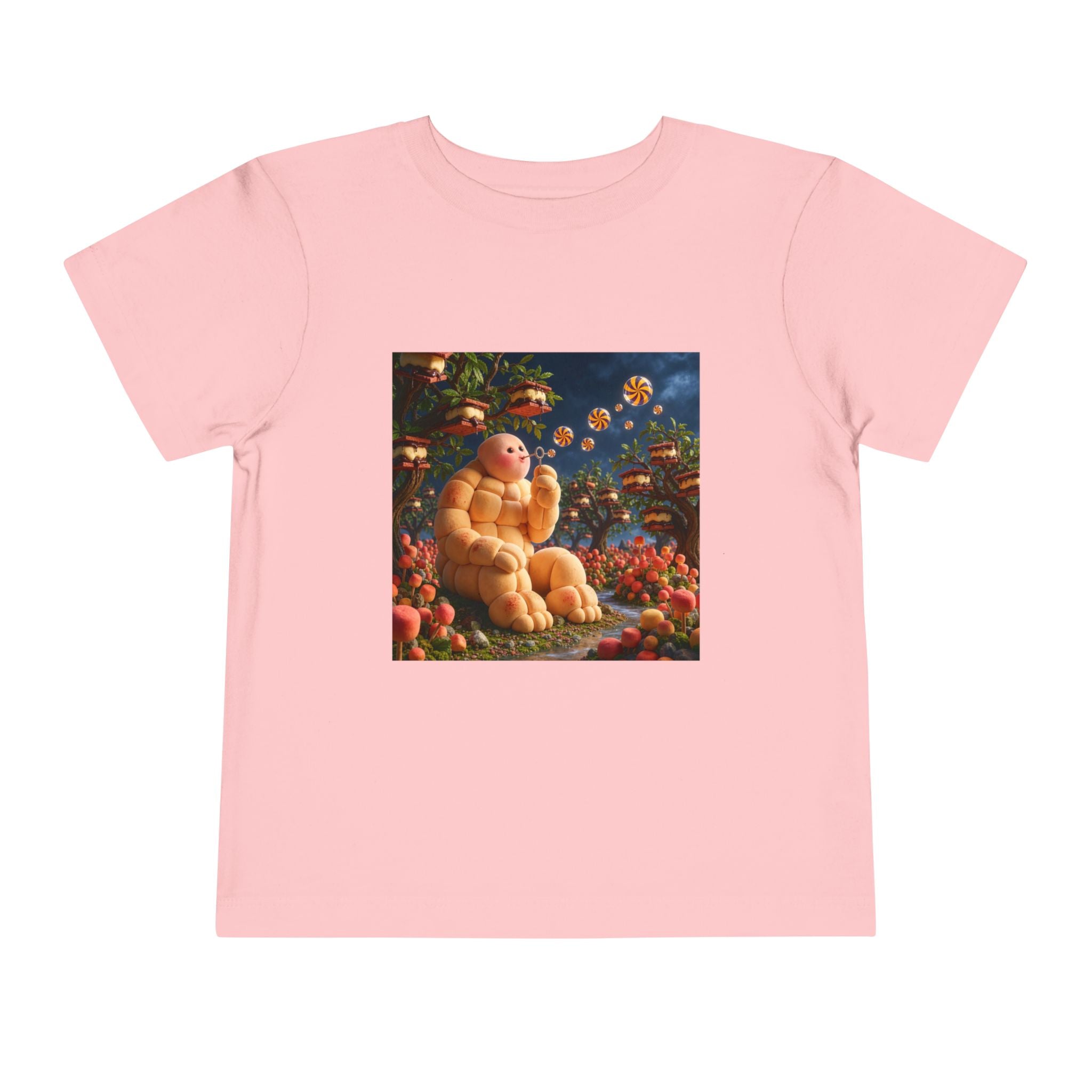Toddler Tee — Cute Chubby Creature in Flower Garden Kids Shirt-Marshmallow Man