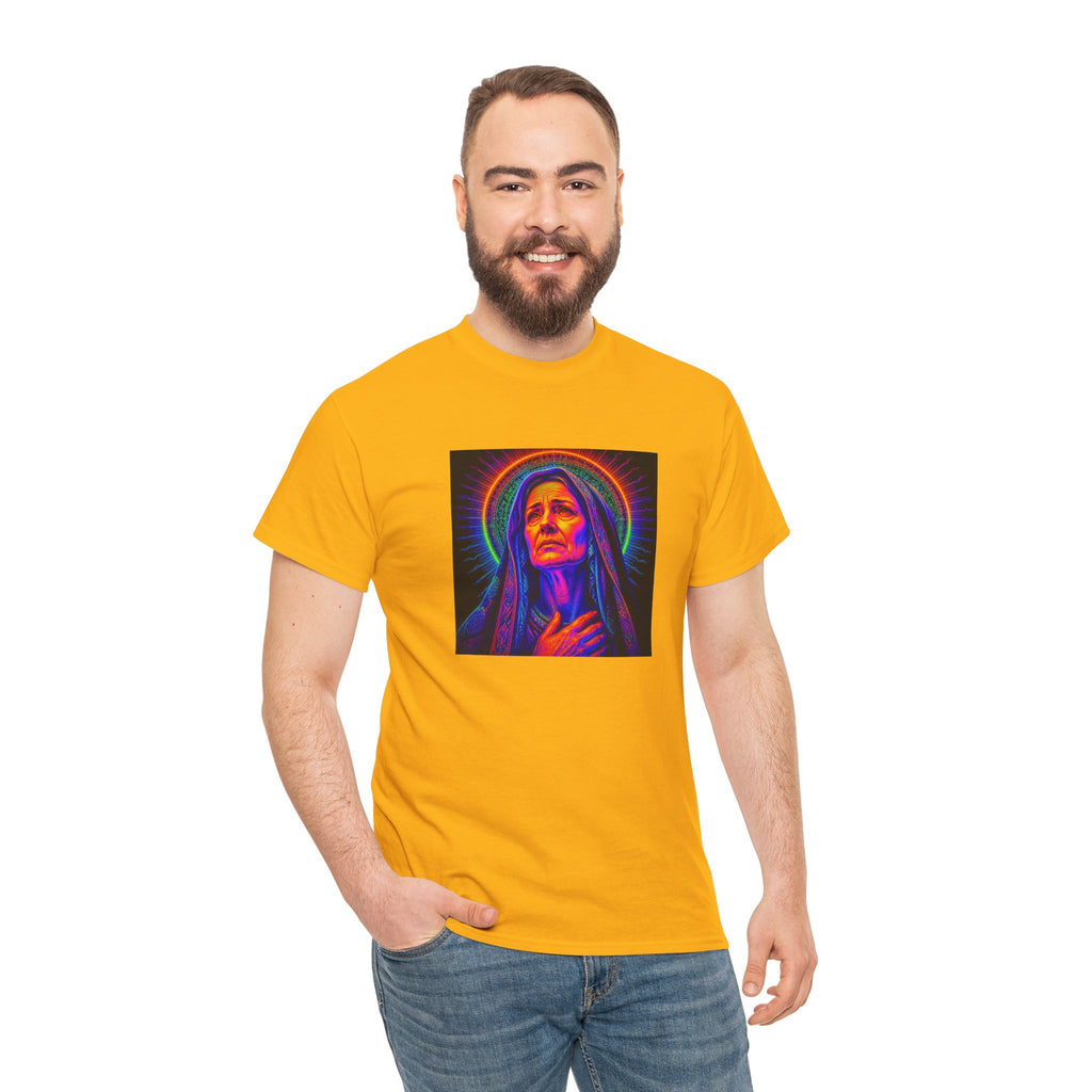 T-Shirt — Neon Madonna Portrait Graphic Tee Mother of Christ