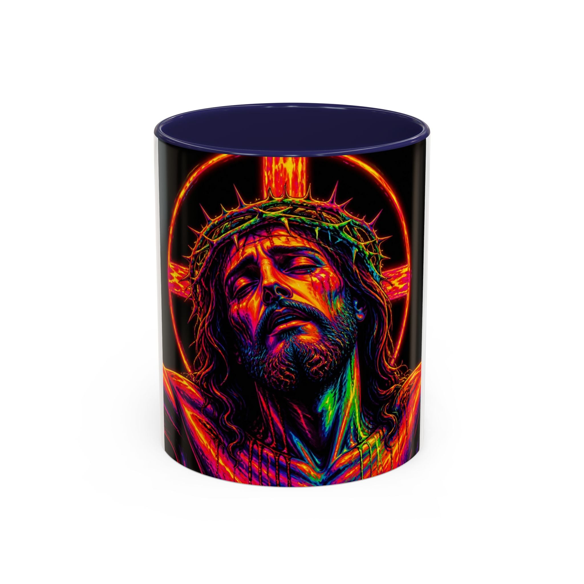 Jesus Christ Neon Portrait Coffee Mug — Colorful Crucifixion Accent Mug (11/15oz)