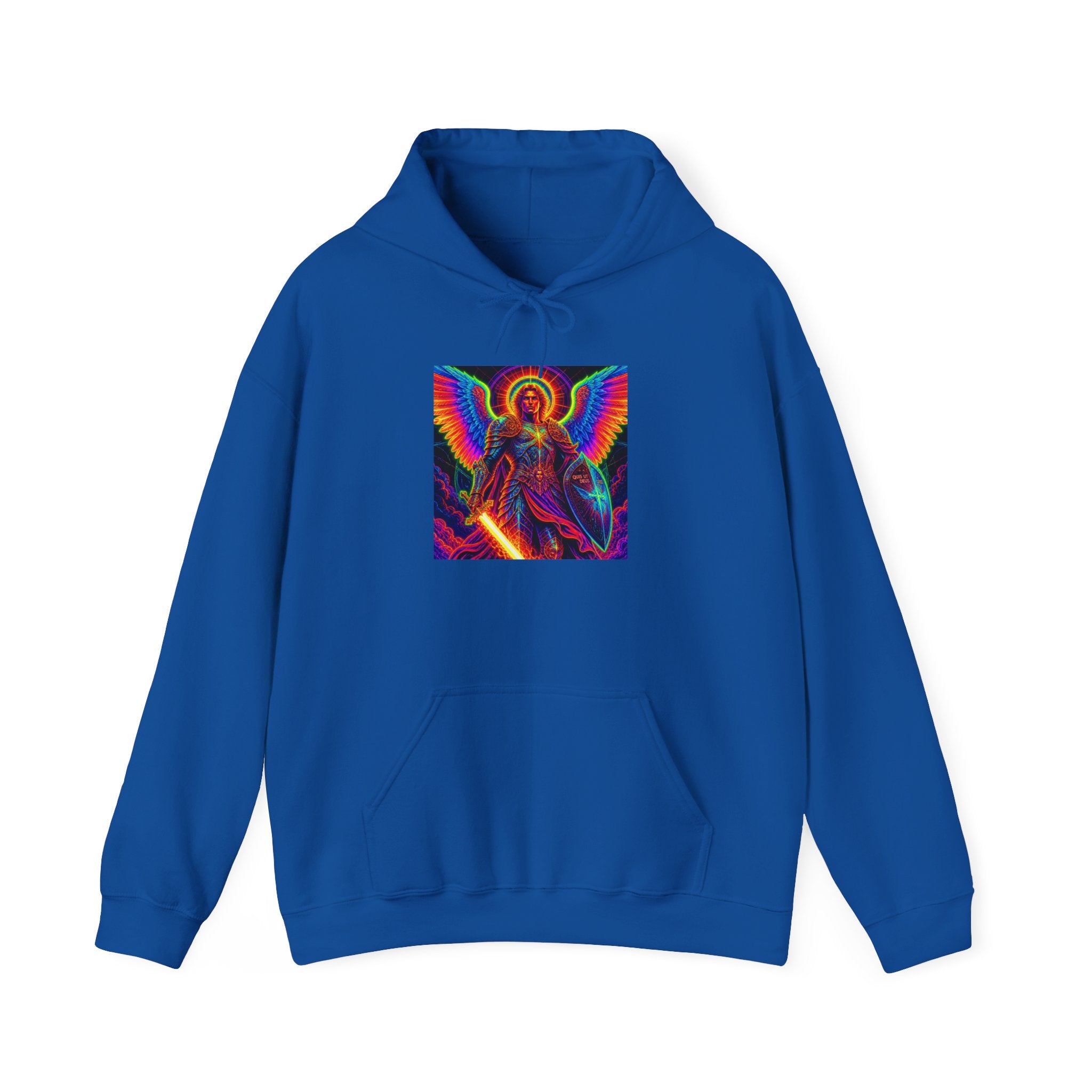 Psychedelic Angel Hoodie — Neon Rainbow Guardian Graphic Sweatshirt