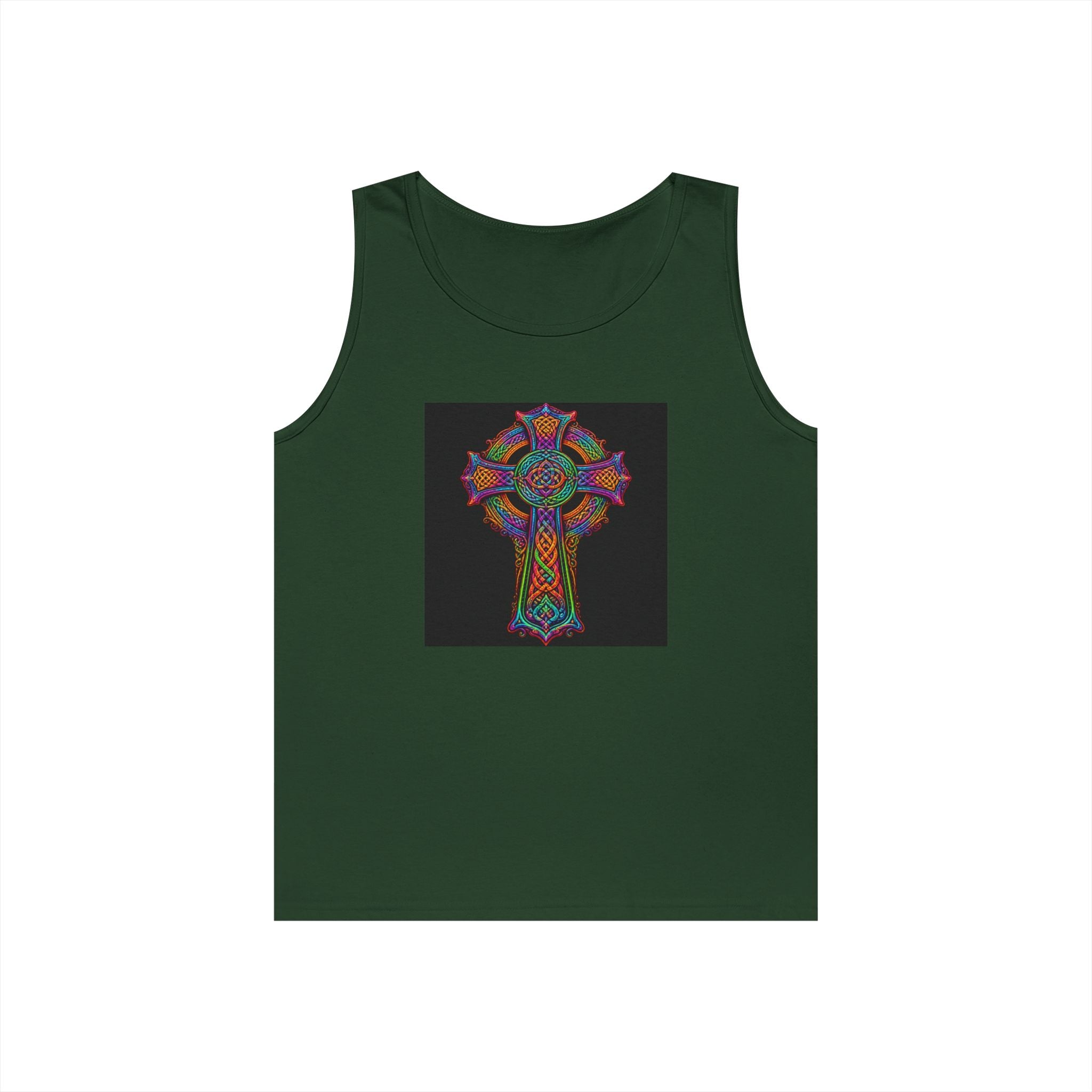 Celtic Cross Tank Top — Colorful Stained-Glass Style Religious Graphic