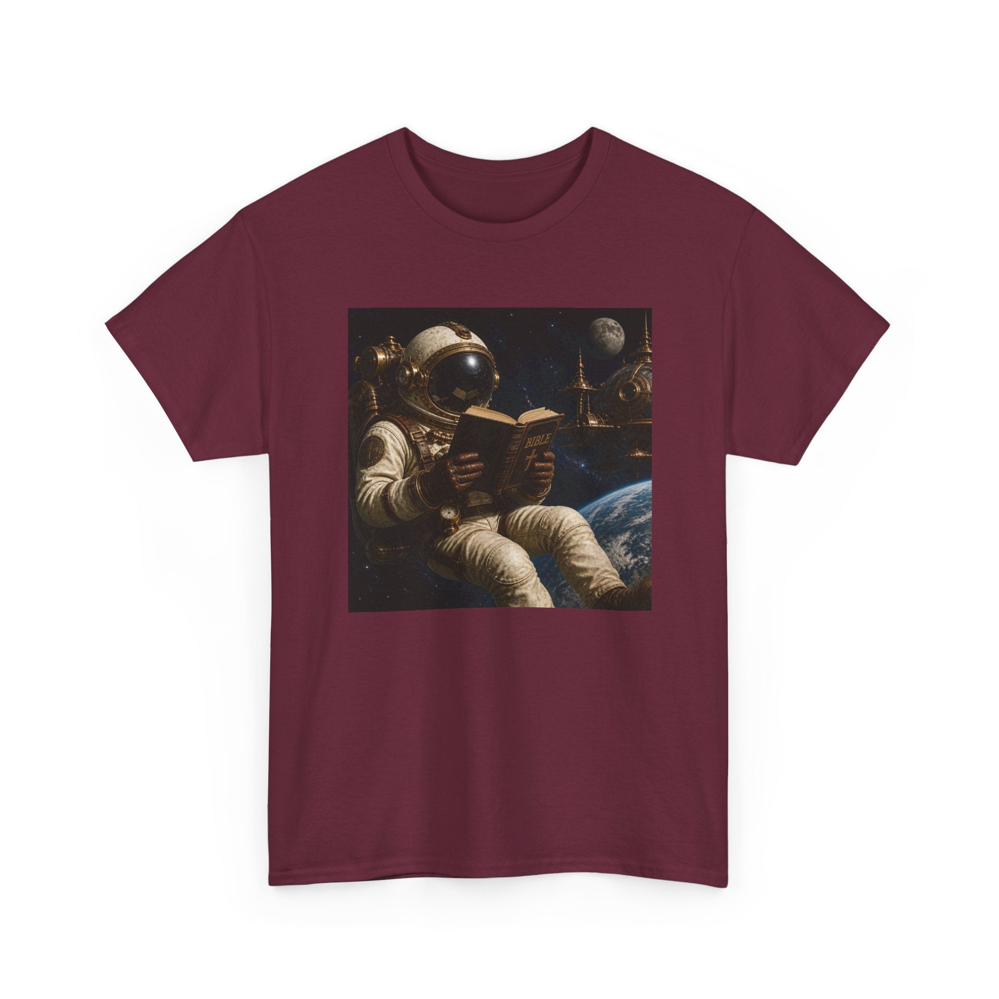 Astronaut Reading Graphic Tee — Spacebook Retro Sci‑Fi T-Shirt - Steampunk