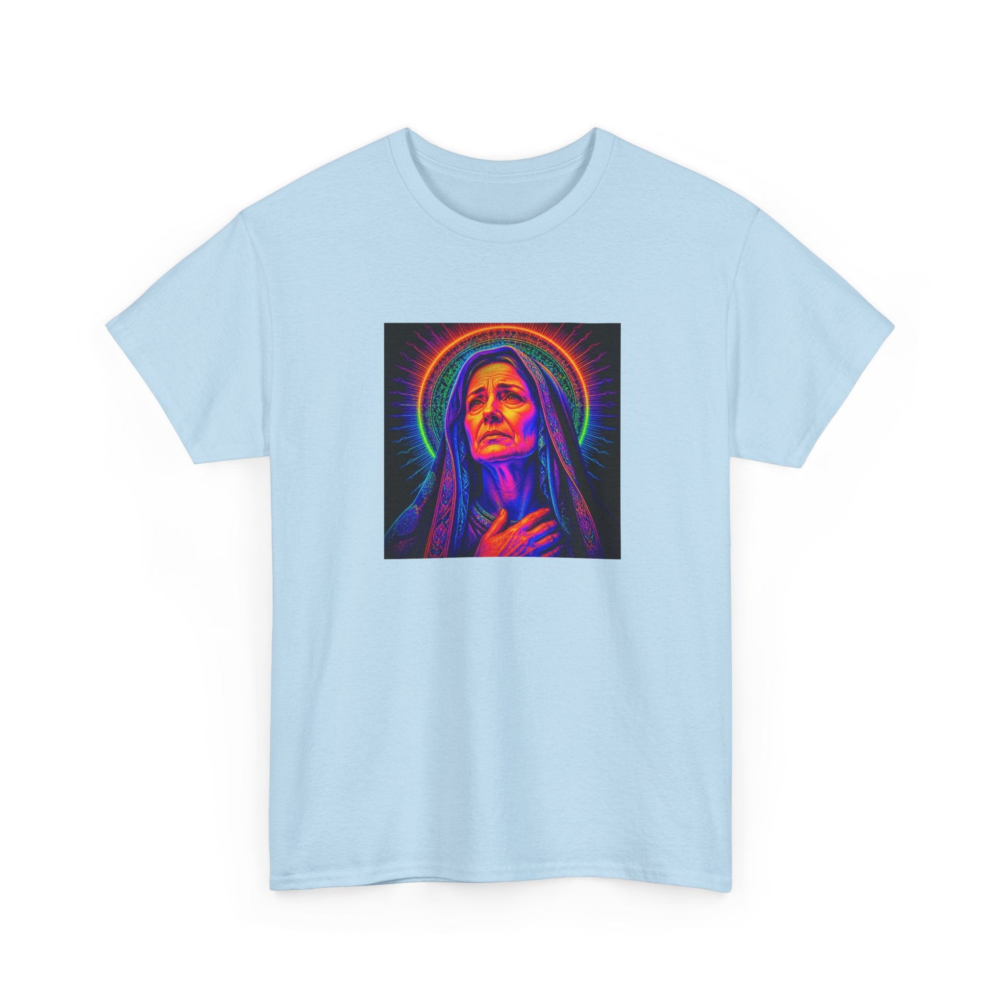 T-Shirt — Neon Madonna Portrait Graphic Tee Mother of Christ