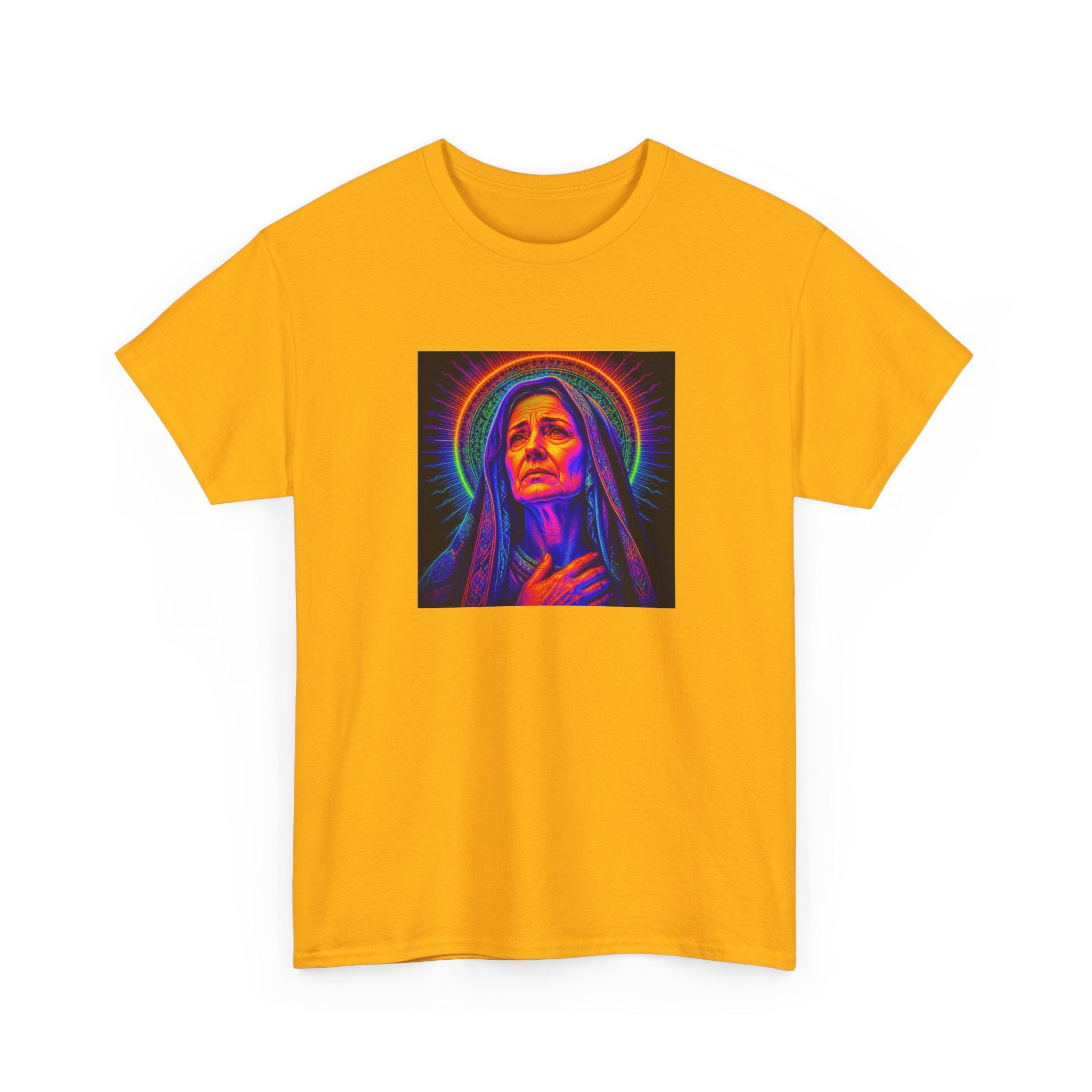 T-Shirt — Neon Madonna Portrait Graphic Tee Mother of Christ